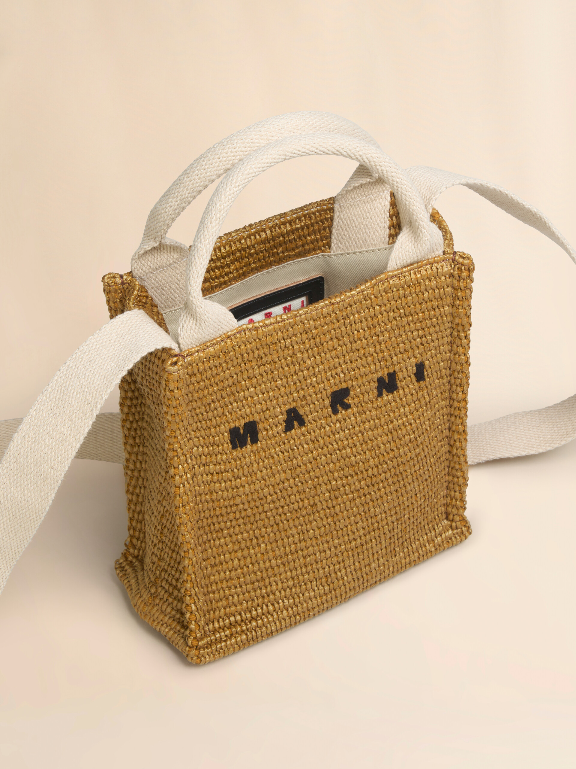 Braune Mini-Handtasche aus Stoff in Raffia-Optik - Shopper - Image 4