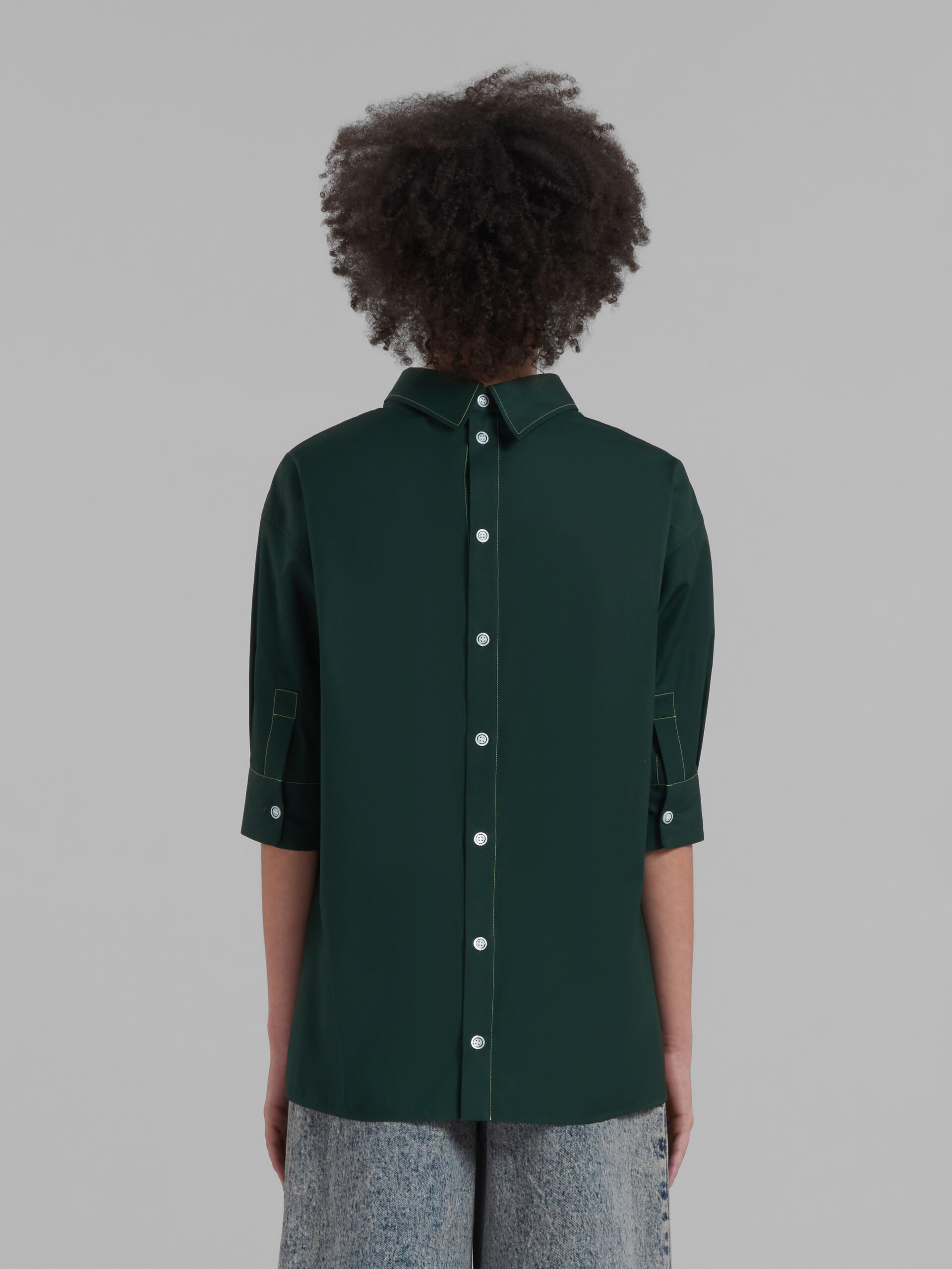 Green organic poplin top with open back - Shirts - Image 3