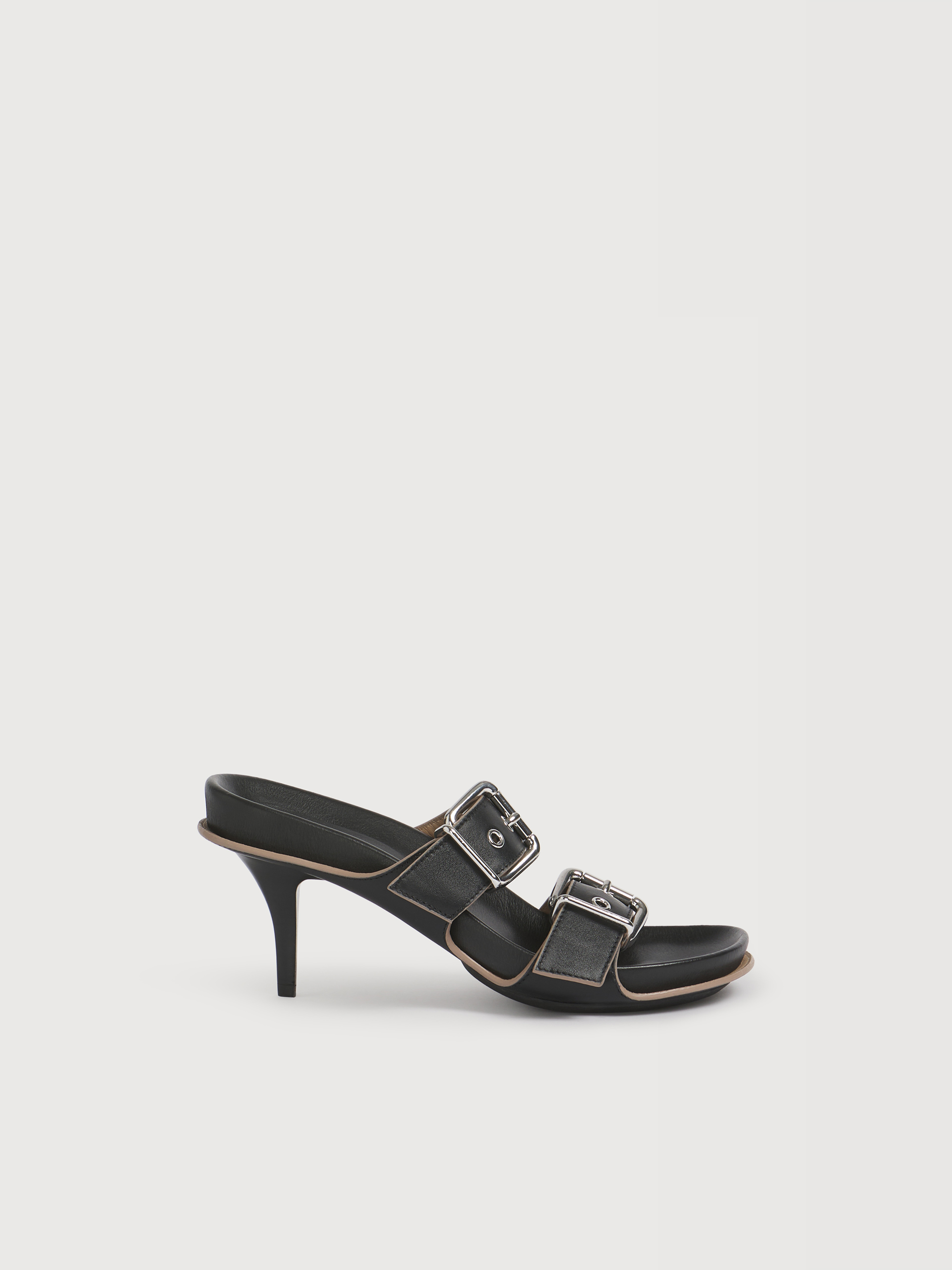 Black leather double-buckle Fussbett pump - Sandals - Image 1