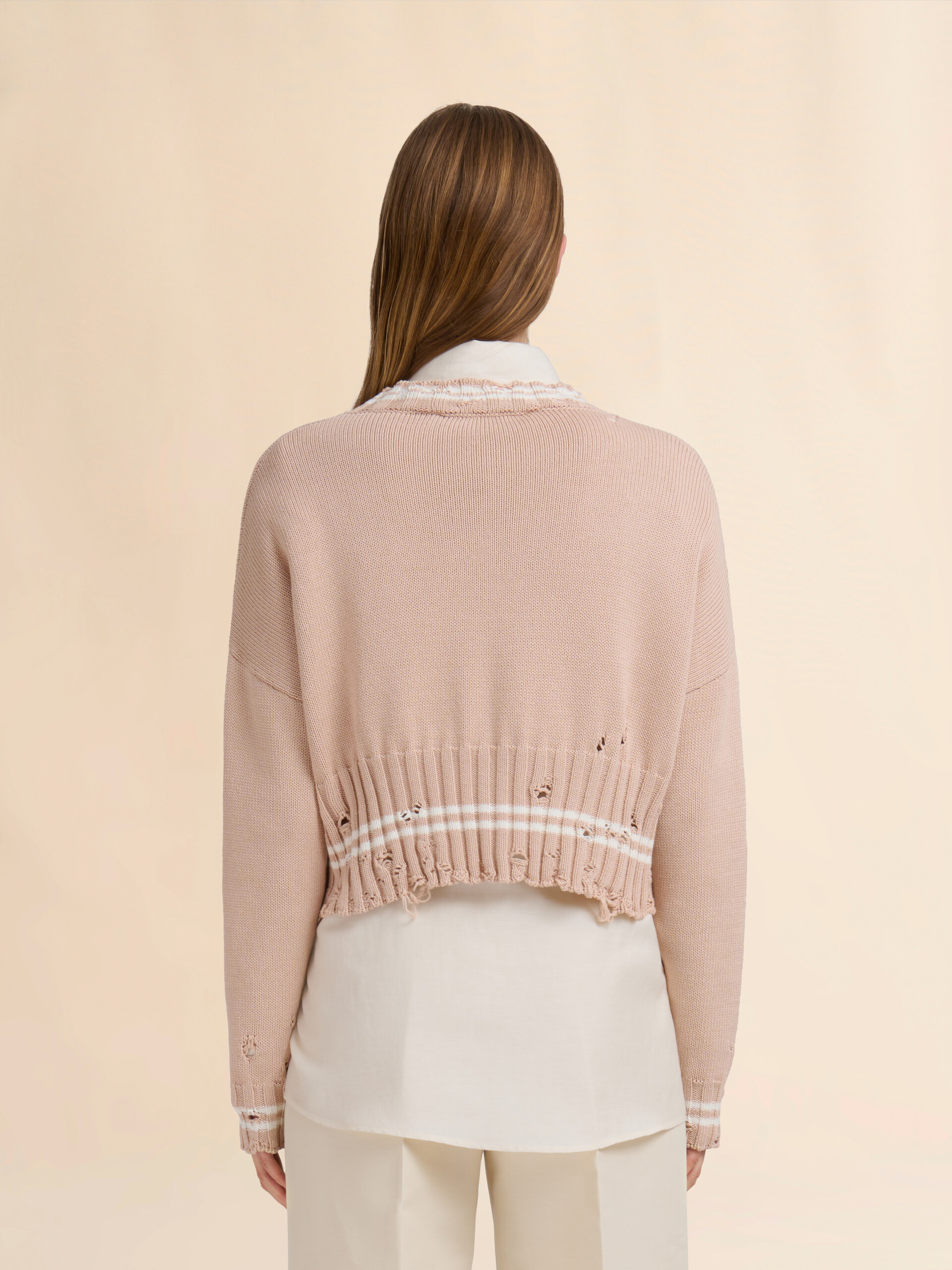 Beige dishevelled cotton jumper - Pullovers - Image 3