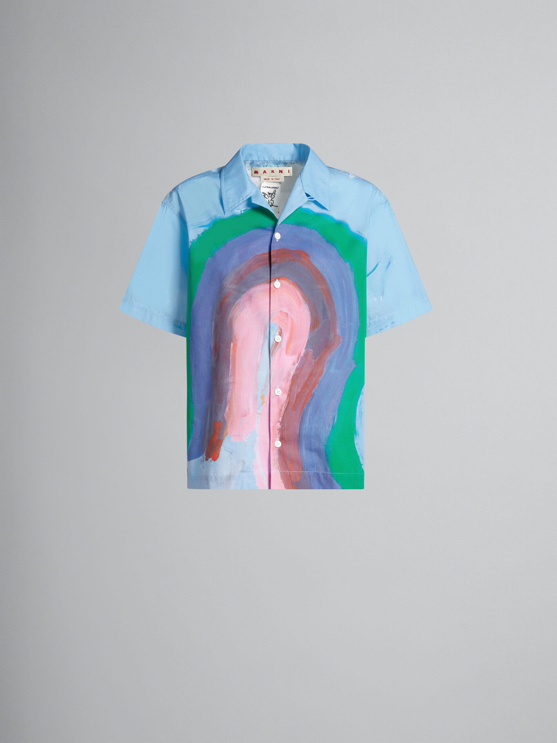 Chemise de bowling en popeline bleu clair avec imprimé Rainbow - Chemises - Image 1