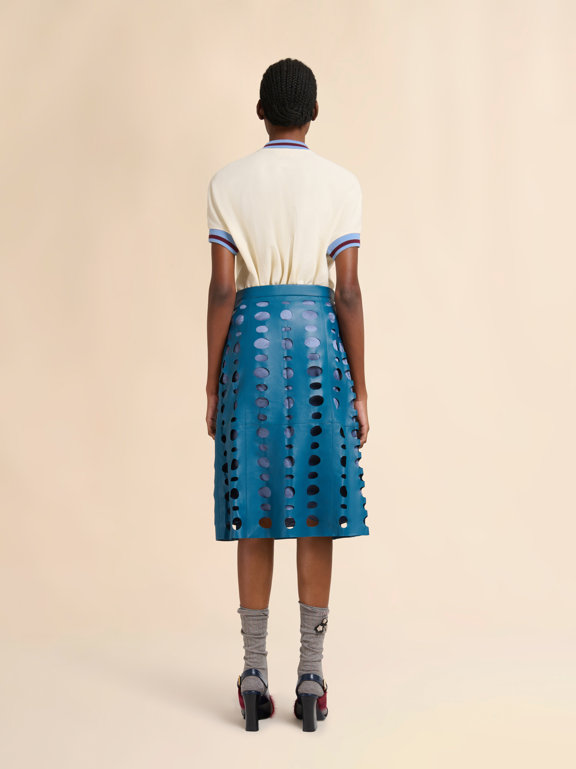 Blue nappa leather skirt with cut-out detailing - Skirts - Image 3