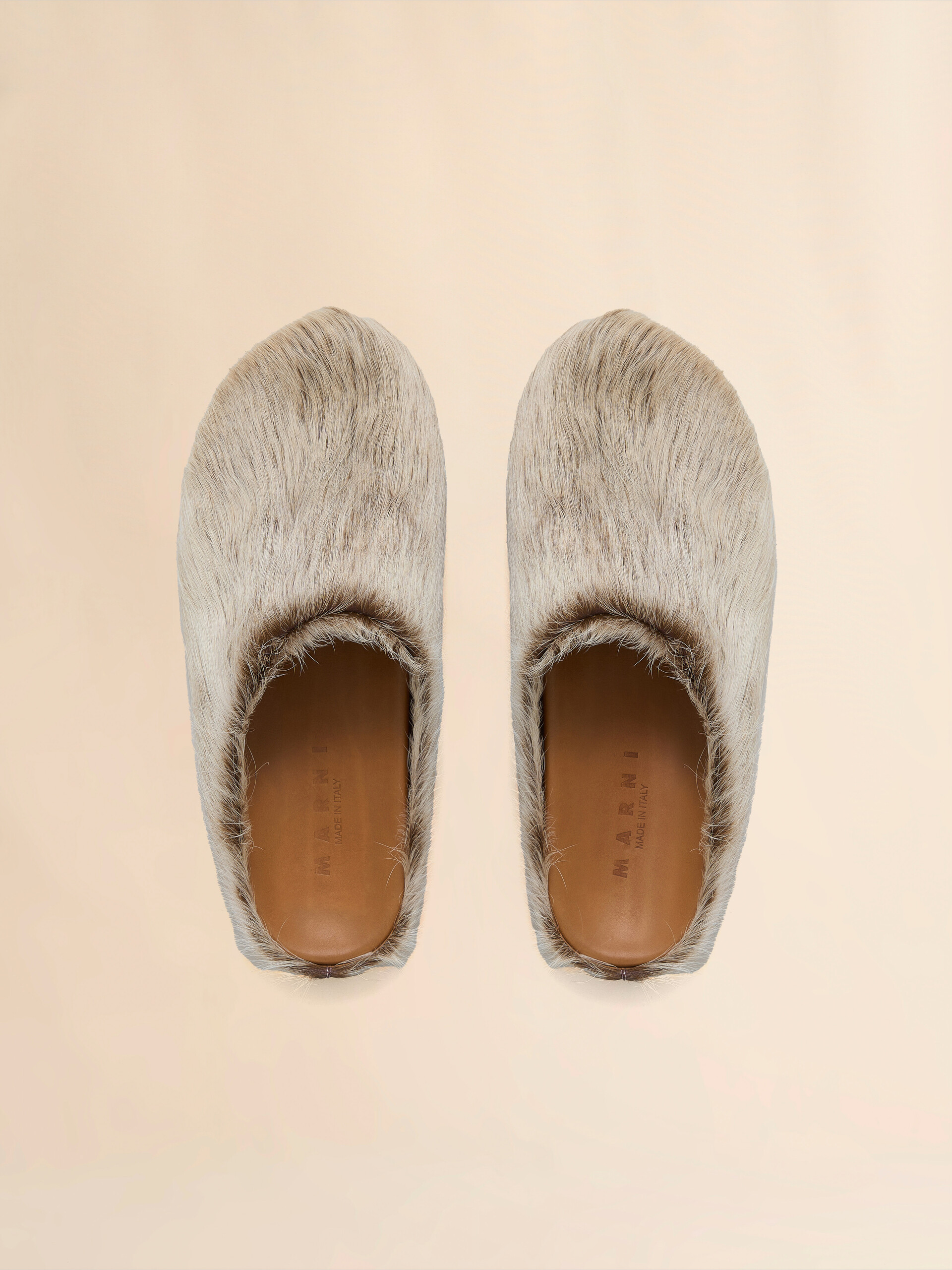 Blue-grey long hair calfskin Fussbett sabot - Clogs - Image 4