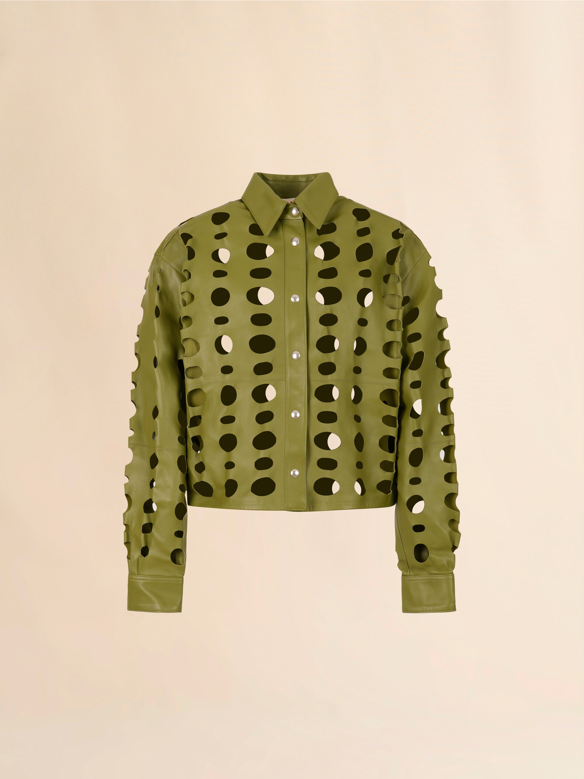 Green nappa leather shirt with cut-out detailing - Shirts - Image 1