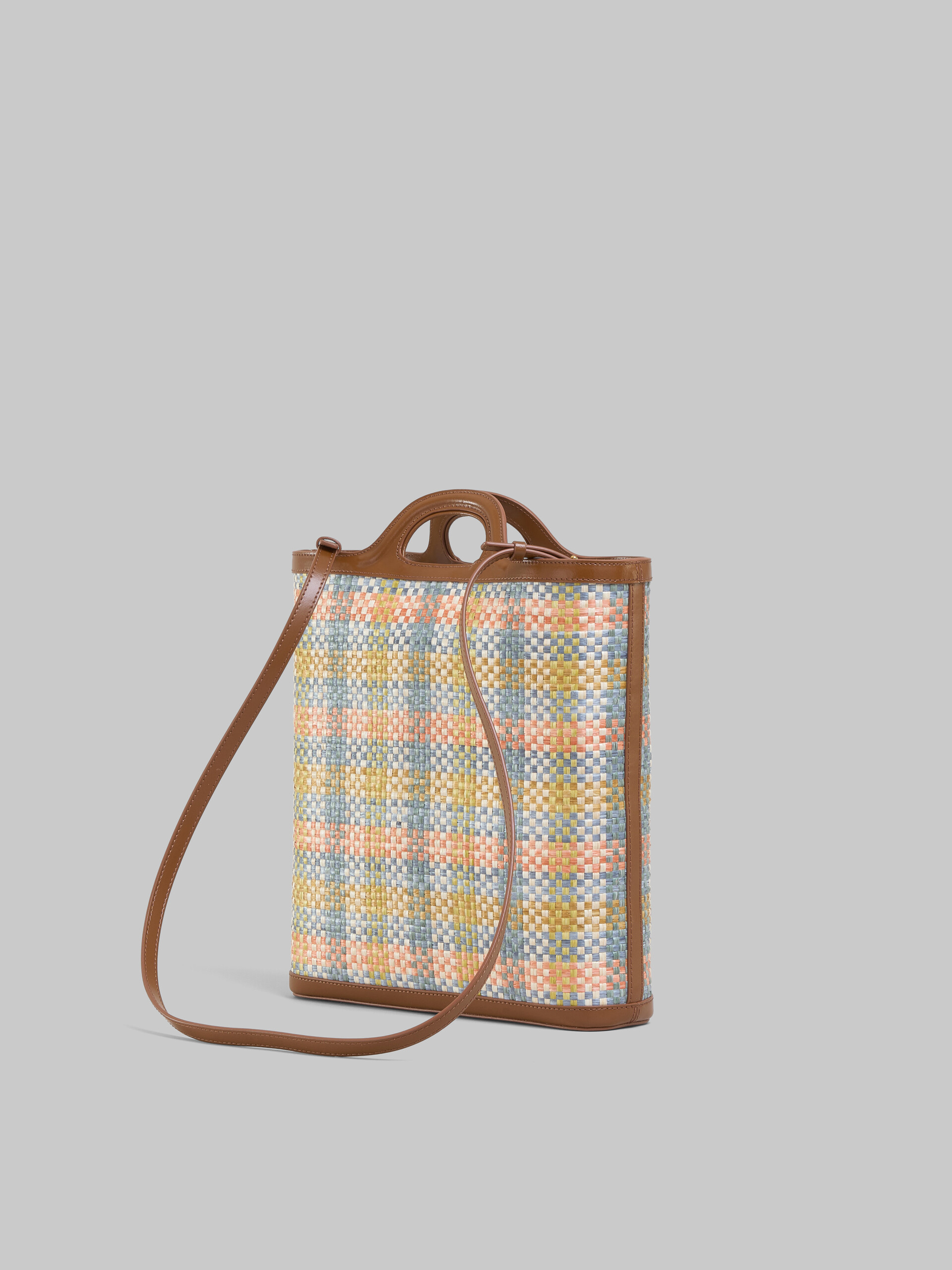 Tropicalia crossbody bag in brown leather and checked raffia-effect fabric - Shoulder Bags - Image 3