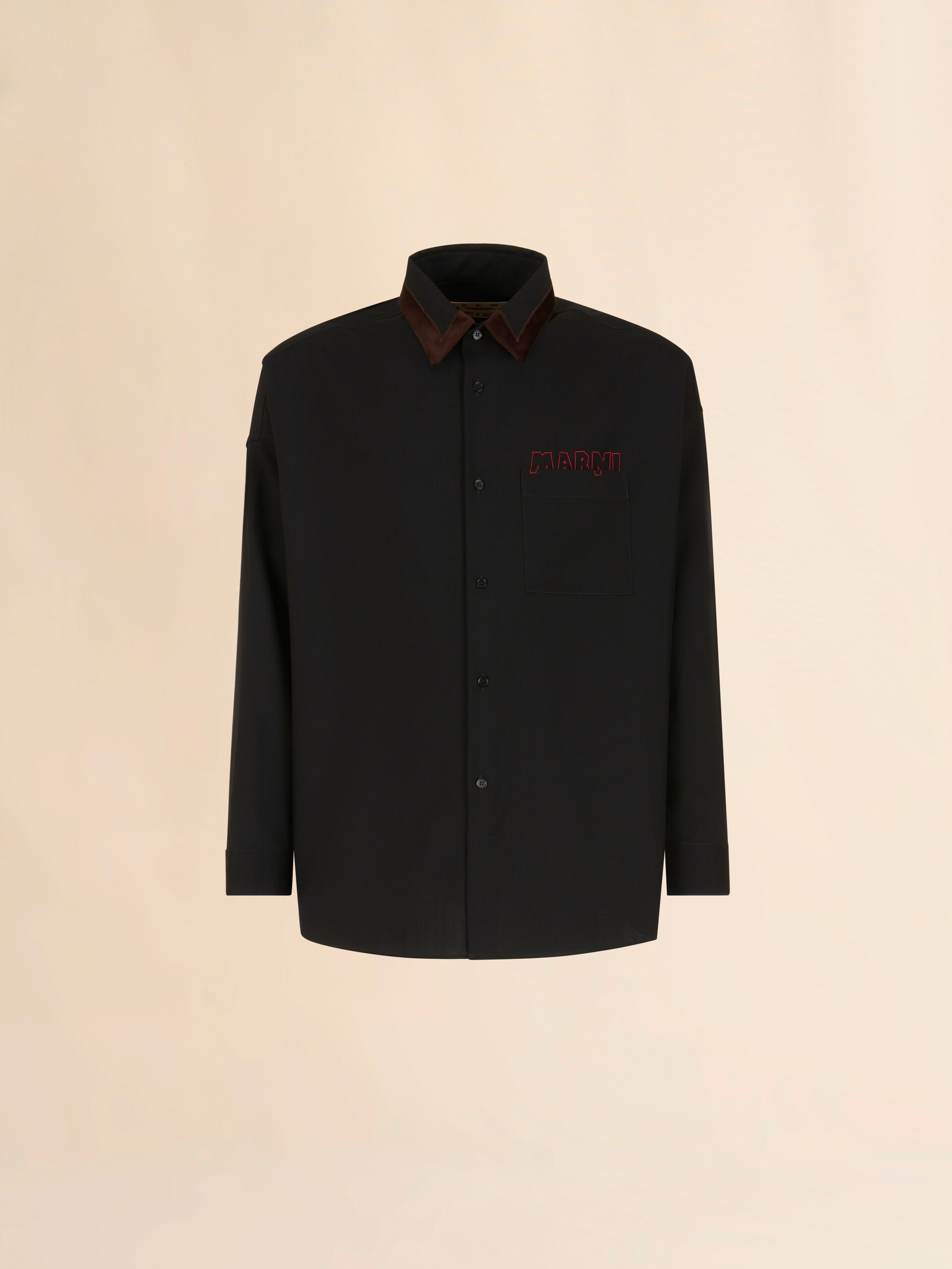 Black wool shirt with Marni Mending logo - Shirts - Image 1
