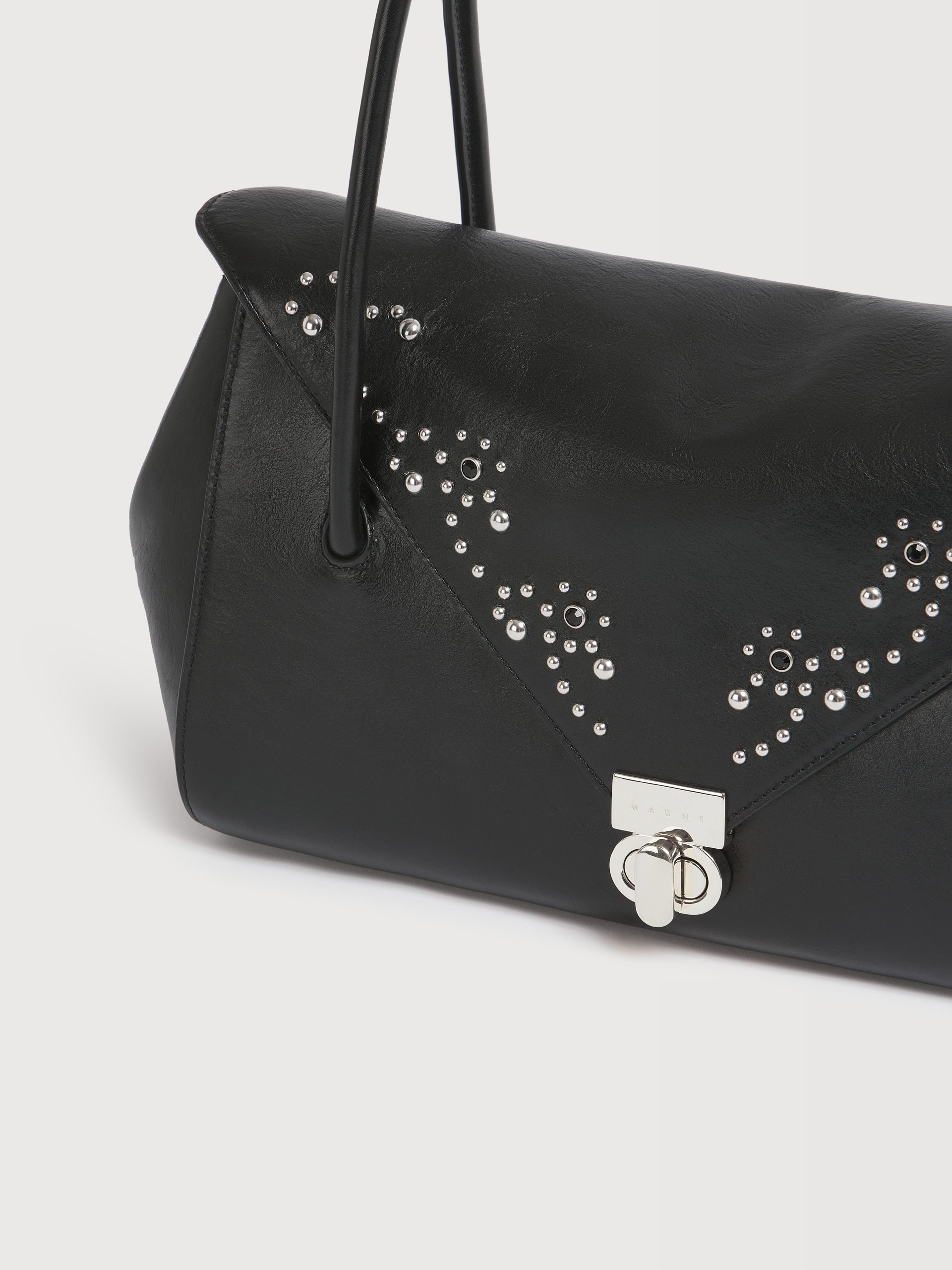 Black leather E/W shoulder bag with studs - Shoulder Bags - Image 5