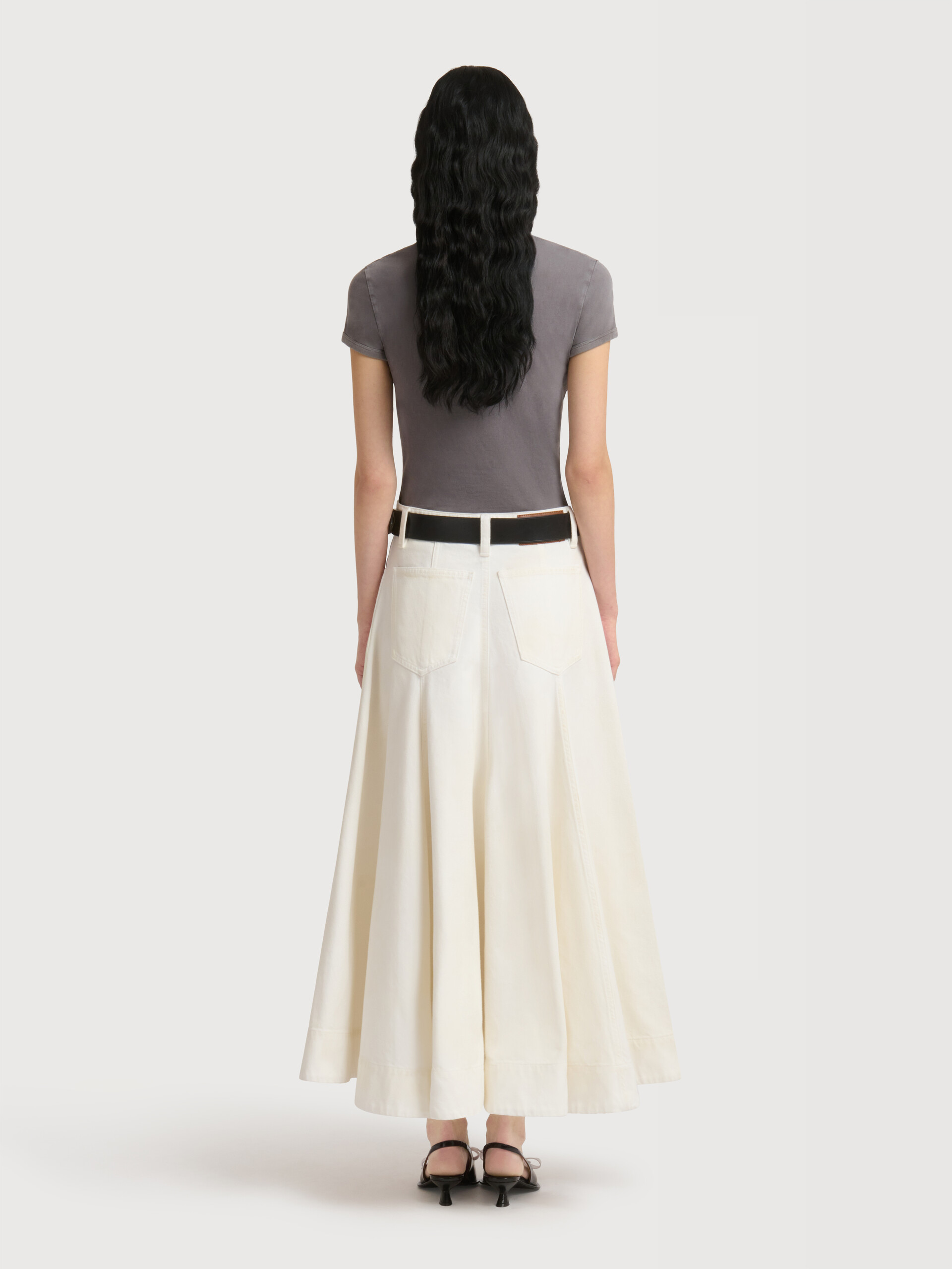 White denim flared midi skirt - Skirts - Image 4