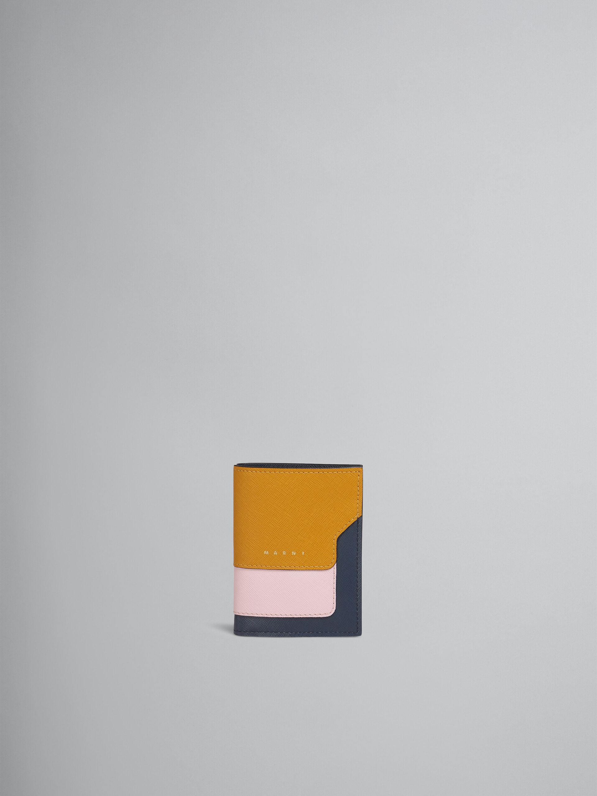 Bi-fold wallet in orange, pink and blue saffiano calfskin - Wallets - Image 1