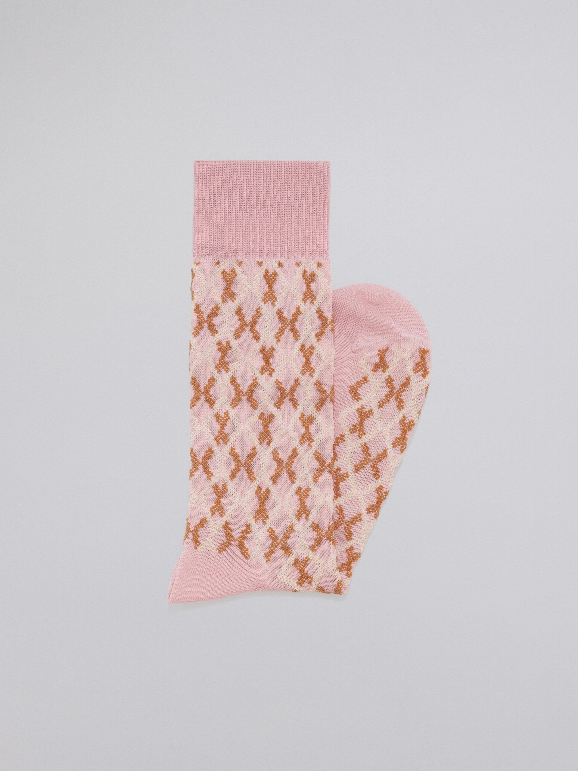 Calza in cotone jacquard e nylon disegno micro riquadro rosa - Calze - Image 2