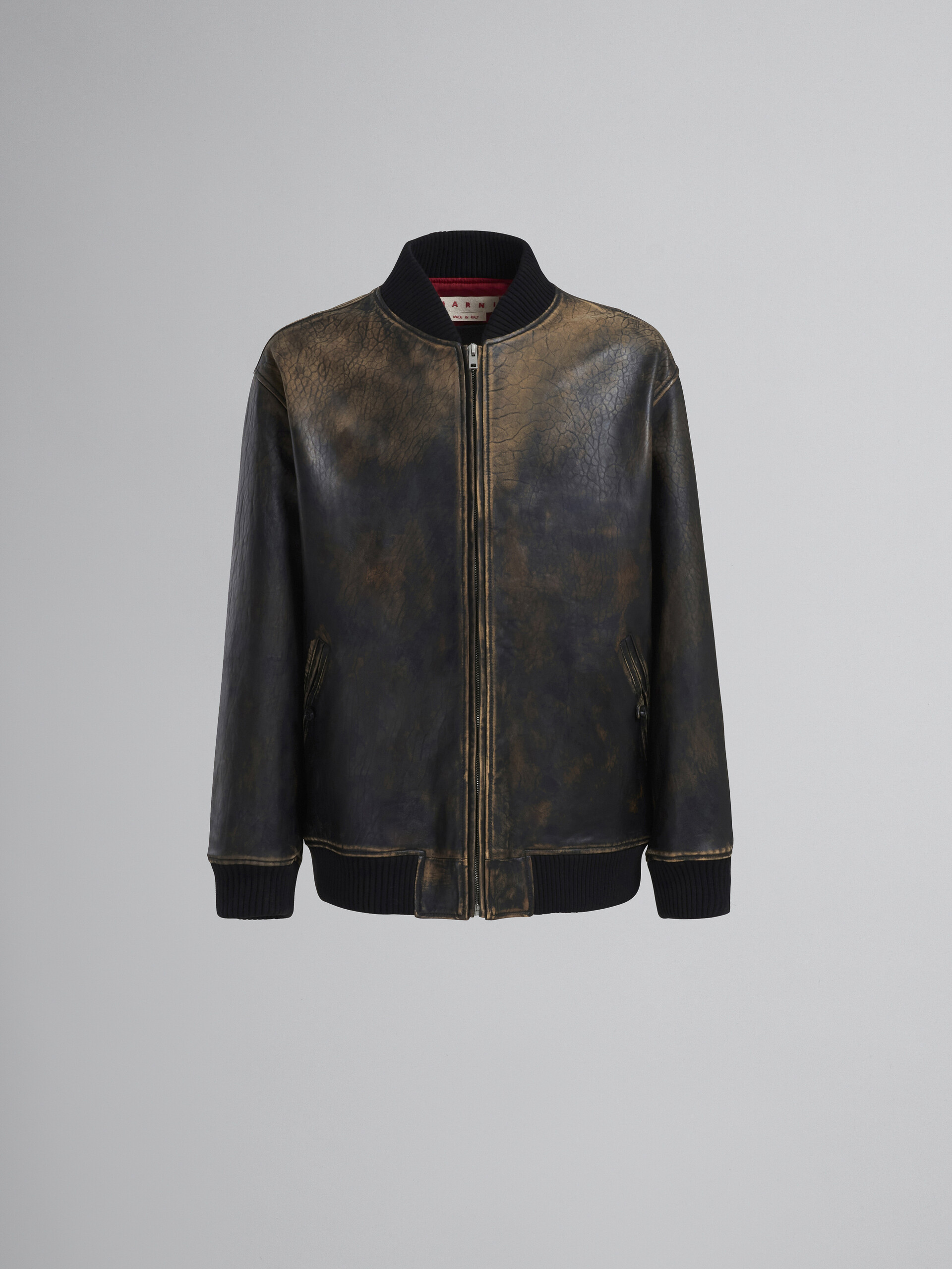 Dark brown leather bomber jacket | Marni