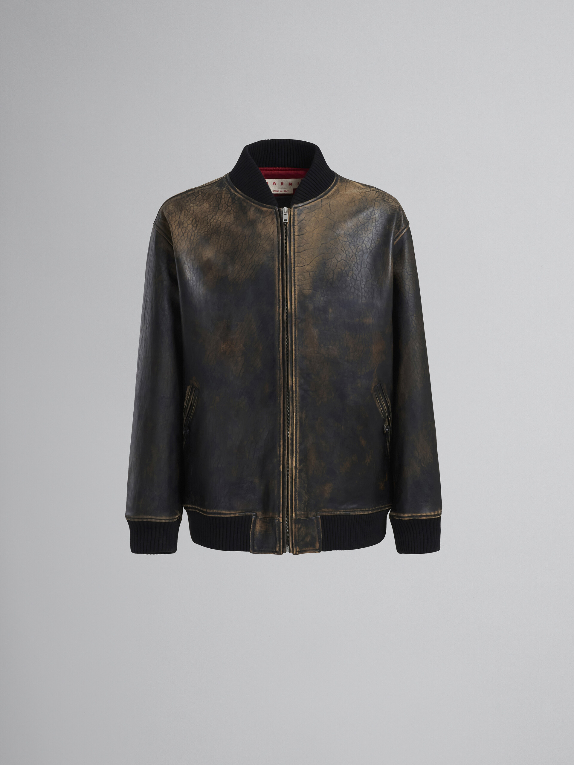 Dark brown leather bomber jacket Marni