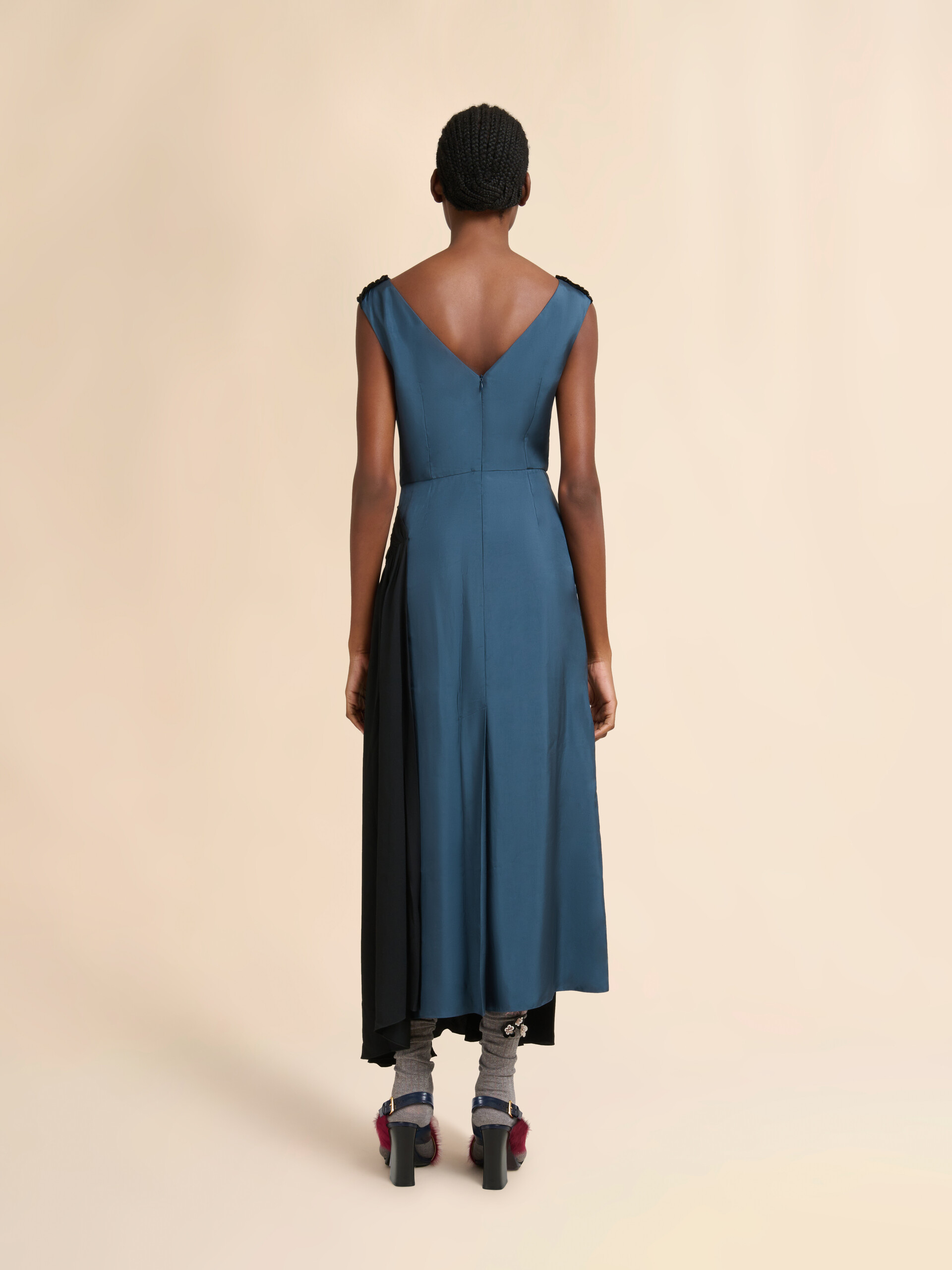 Robe en sergé turquoise avec drapé asymétrique - Robes - Image 3