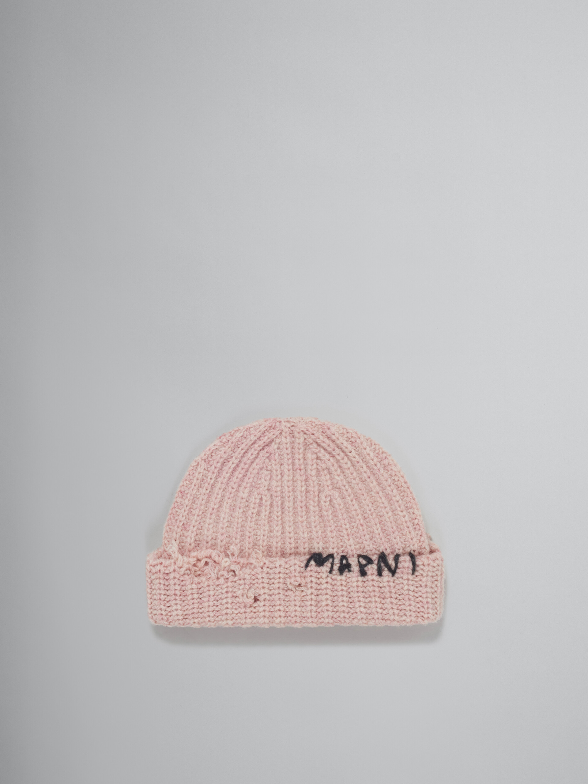 Pink ribbed beanie with hand-stitched logo - Hats - Image 1