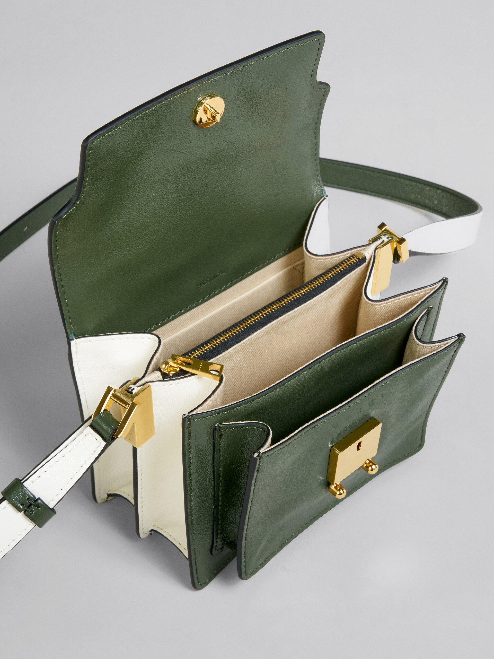 Trunk Soft Mini Bag in green and white leather - Shoulder Bags - Image 4