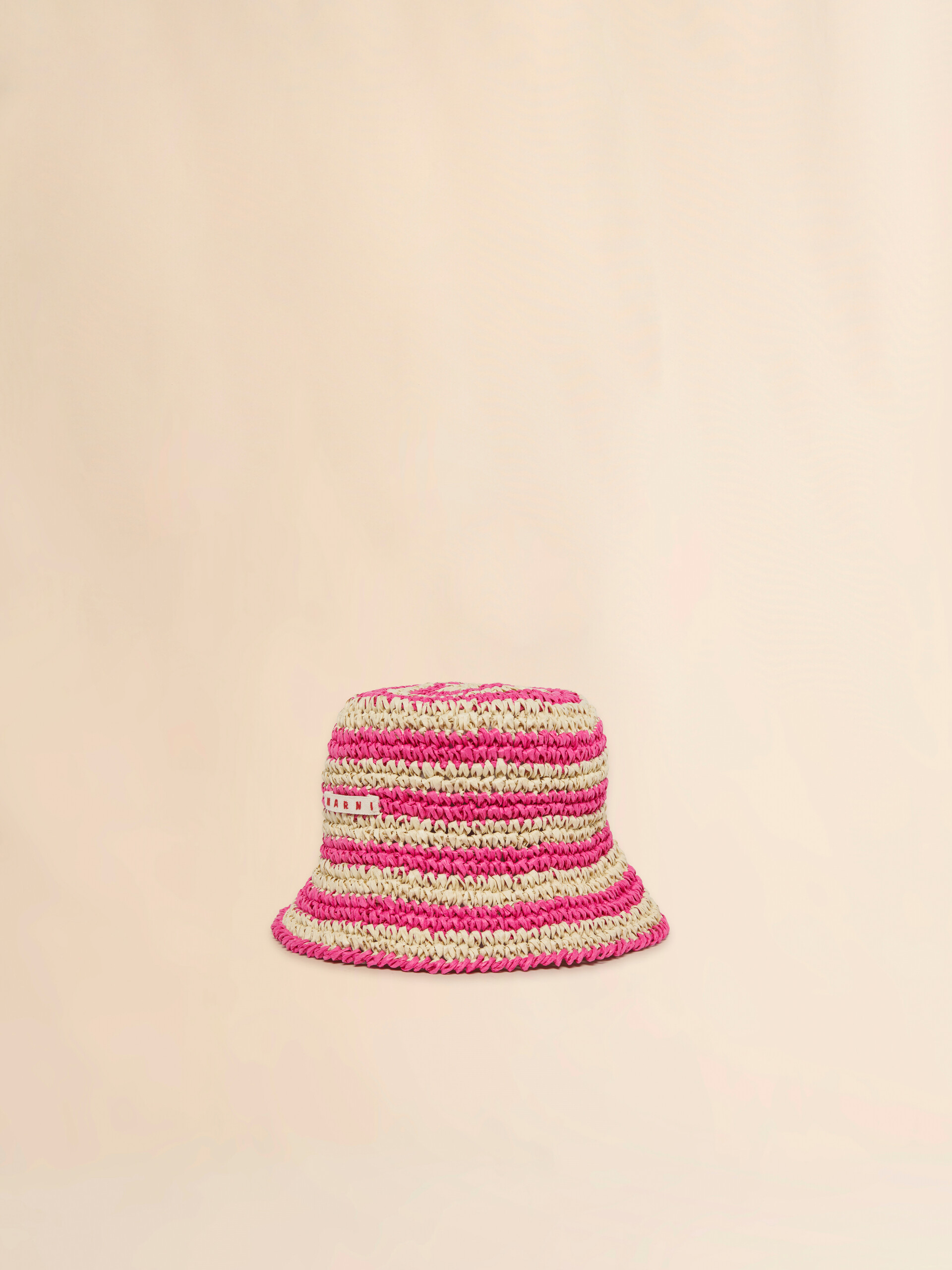 Pink and beige paper raffia bucket hat - Caps - Image 1
