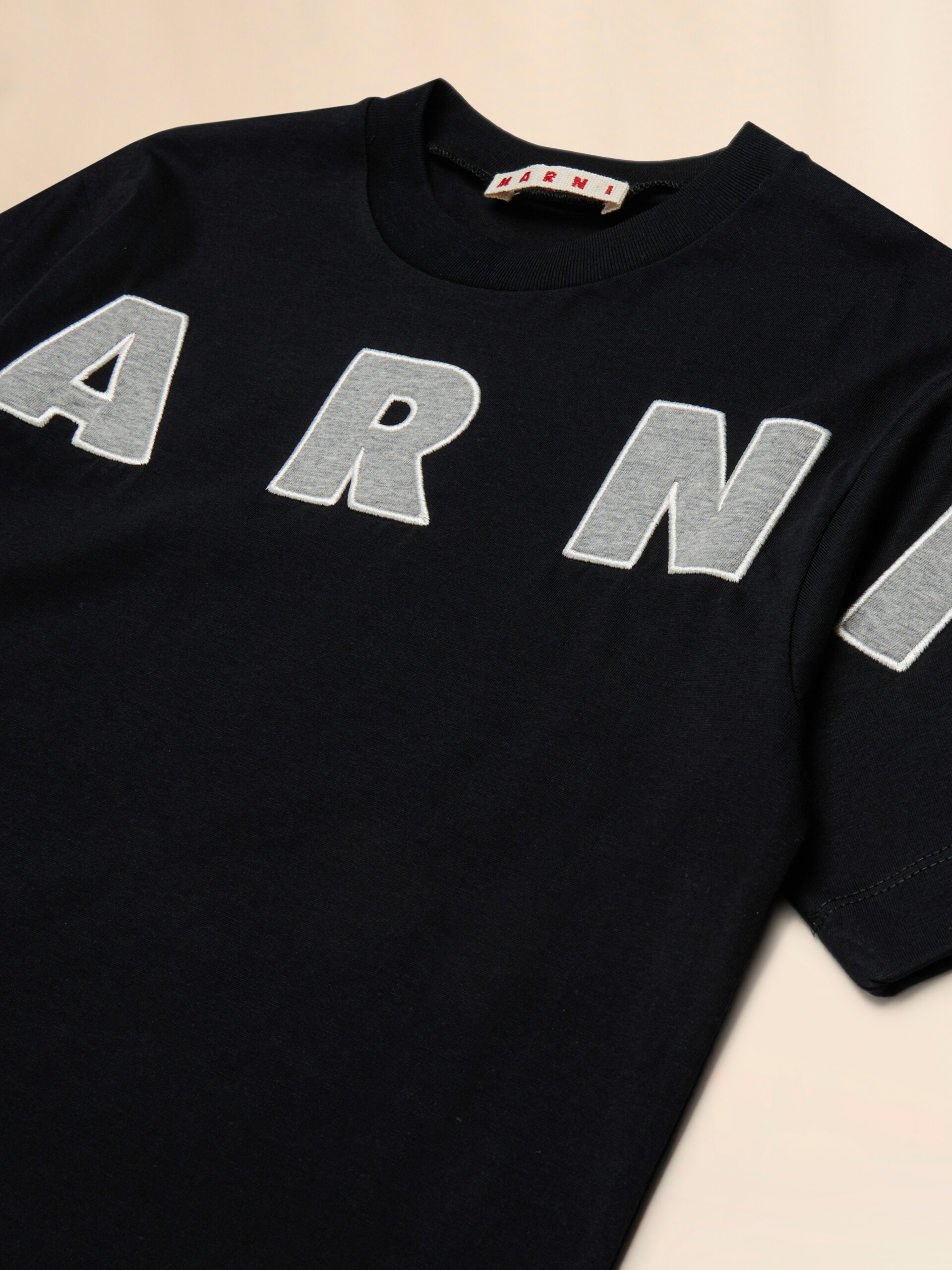 Beige cotton T-shirt with embroidered logo - T-shirts - Image 3