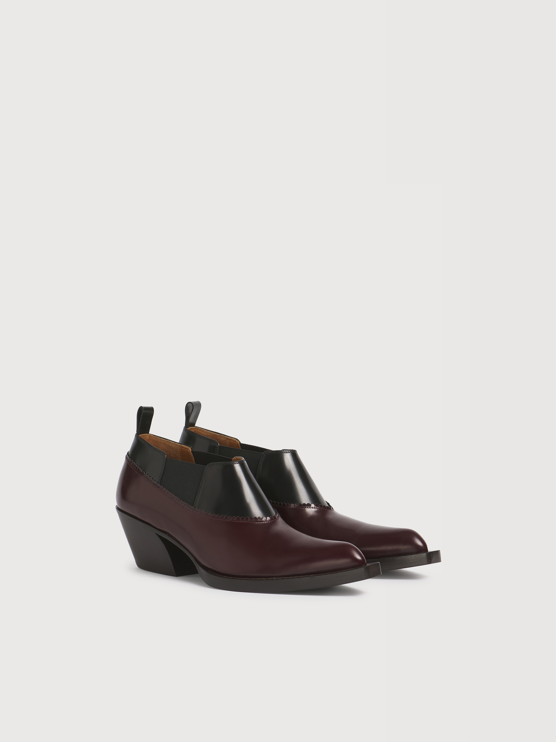 Botines cowboy bajos en piel burdeos - Botas - Image 2