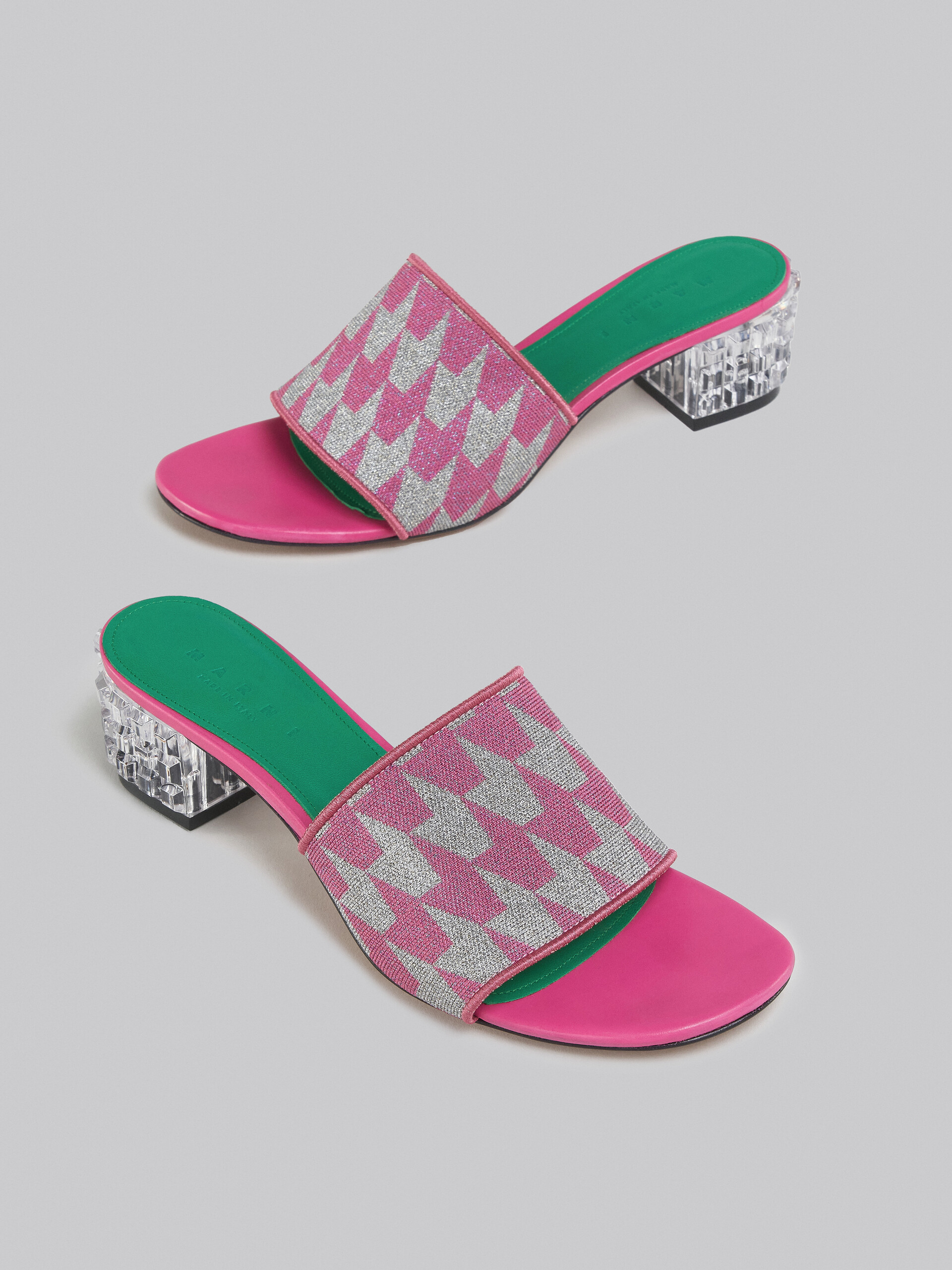 Lurex pink and silver sabot with houndstooth motif - Sandals - Image 5
