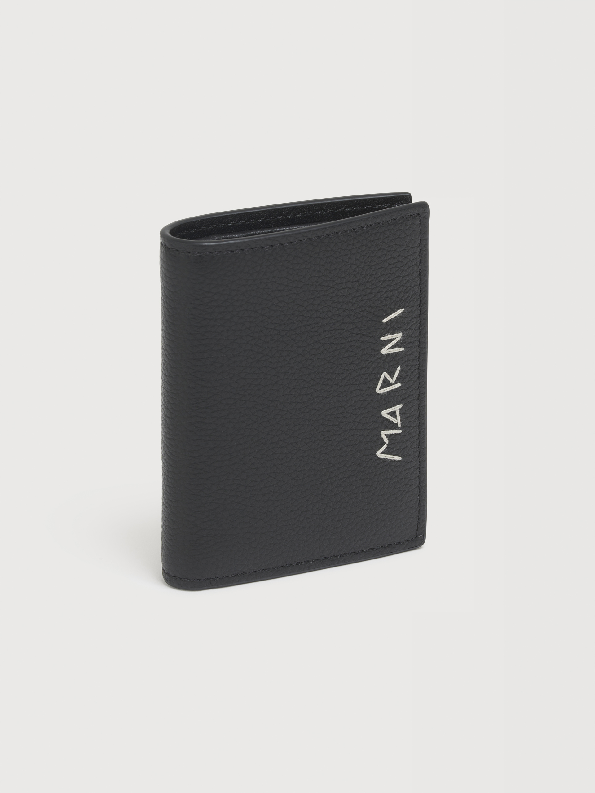 Black leather bifold wallet with Marni Mending embroidery - Wallets - Image 4
