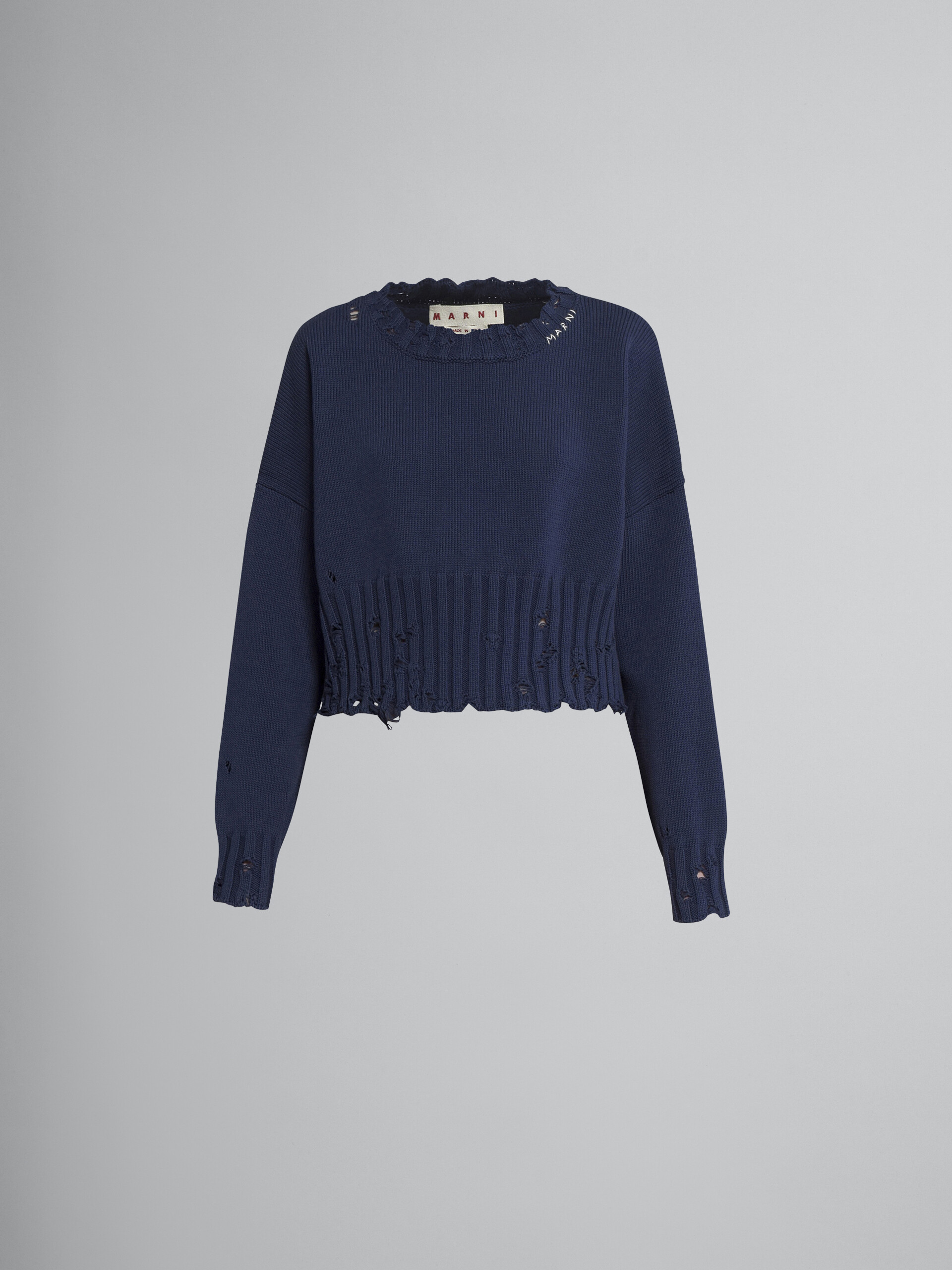Cropped cotton crewneck sweater - Pullovers - Image 1