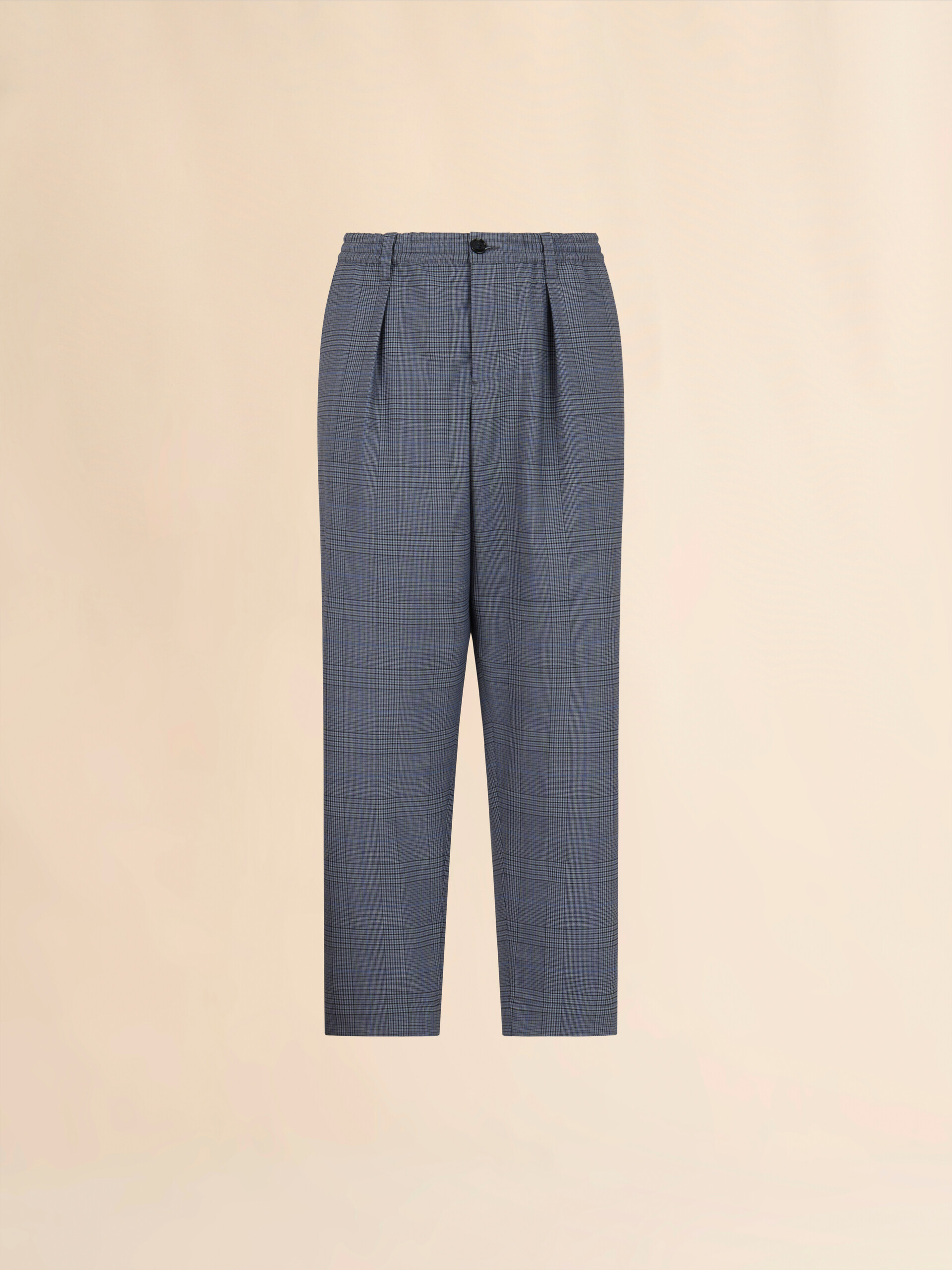 Blue checked wool trousers with drawstring waist - Pants - Image 1