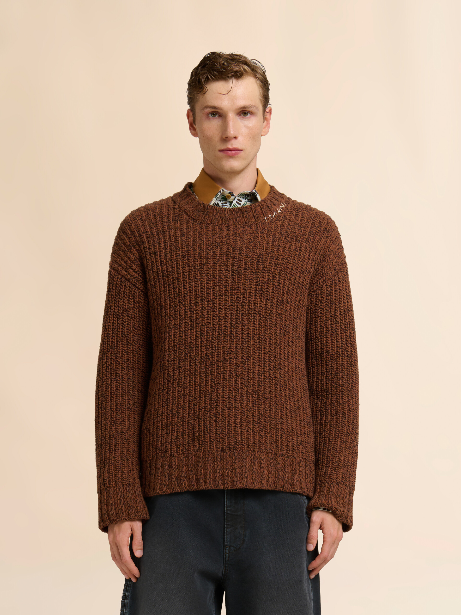 Brown mouliné wool jumper with Marni Mending - Pullovers - Image 2