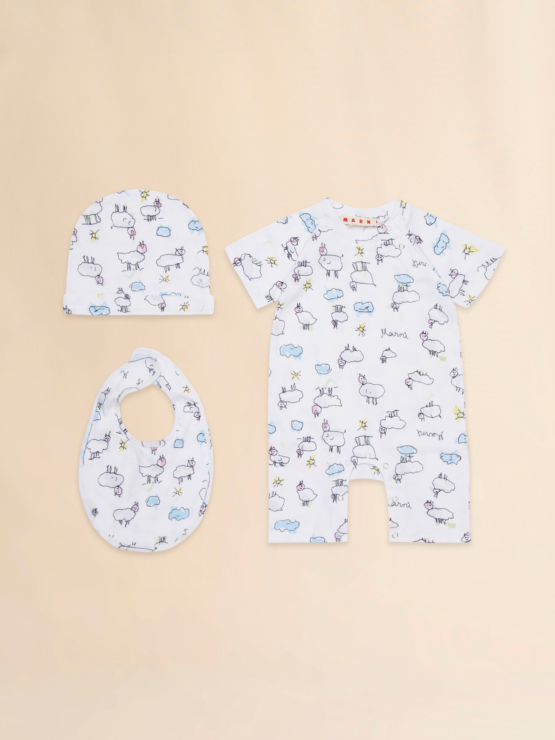 Set neonato in cotone bianco con stampa Sweet Dream - Maglieria - Image 1