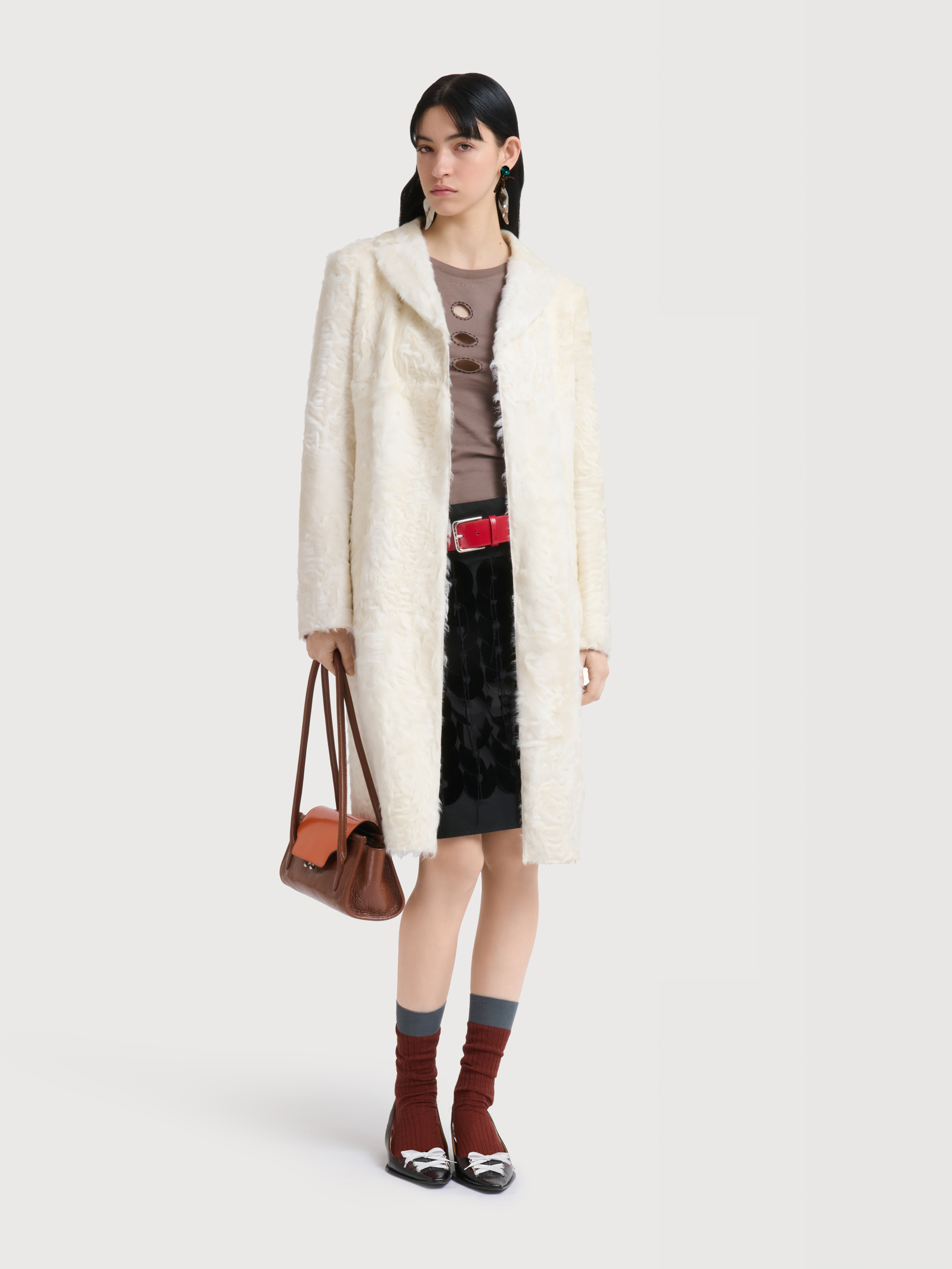 White wavy lamb fur coat - Coats - Image 2