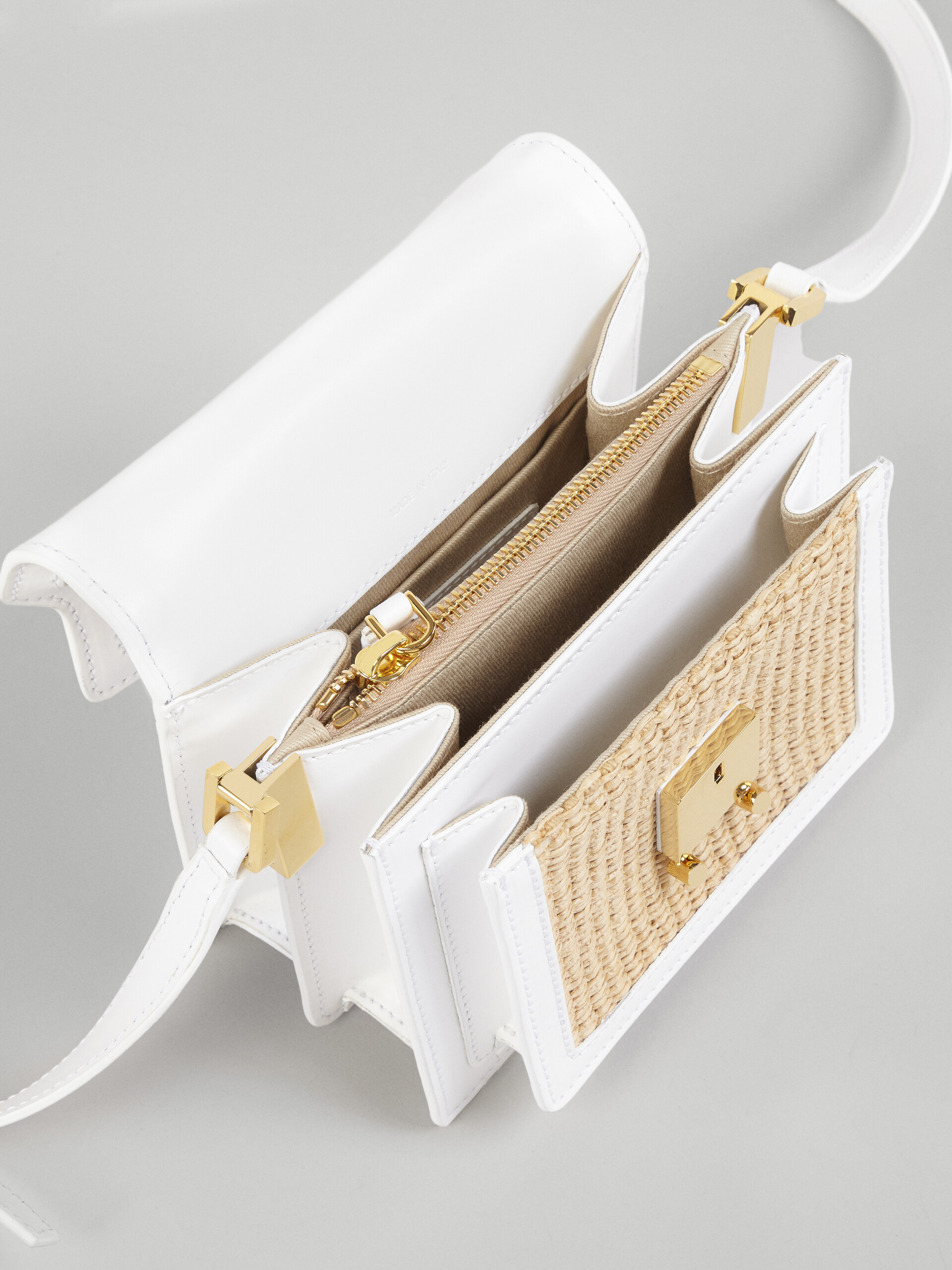 TRUNK SOFT mini bag in white leather and raffia - Shoulder Bags - Image 4