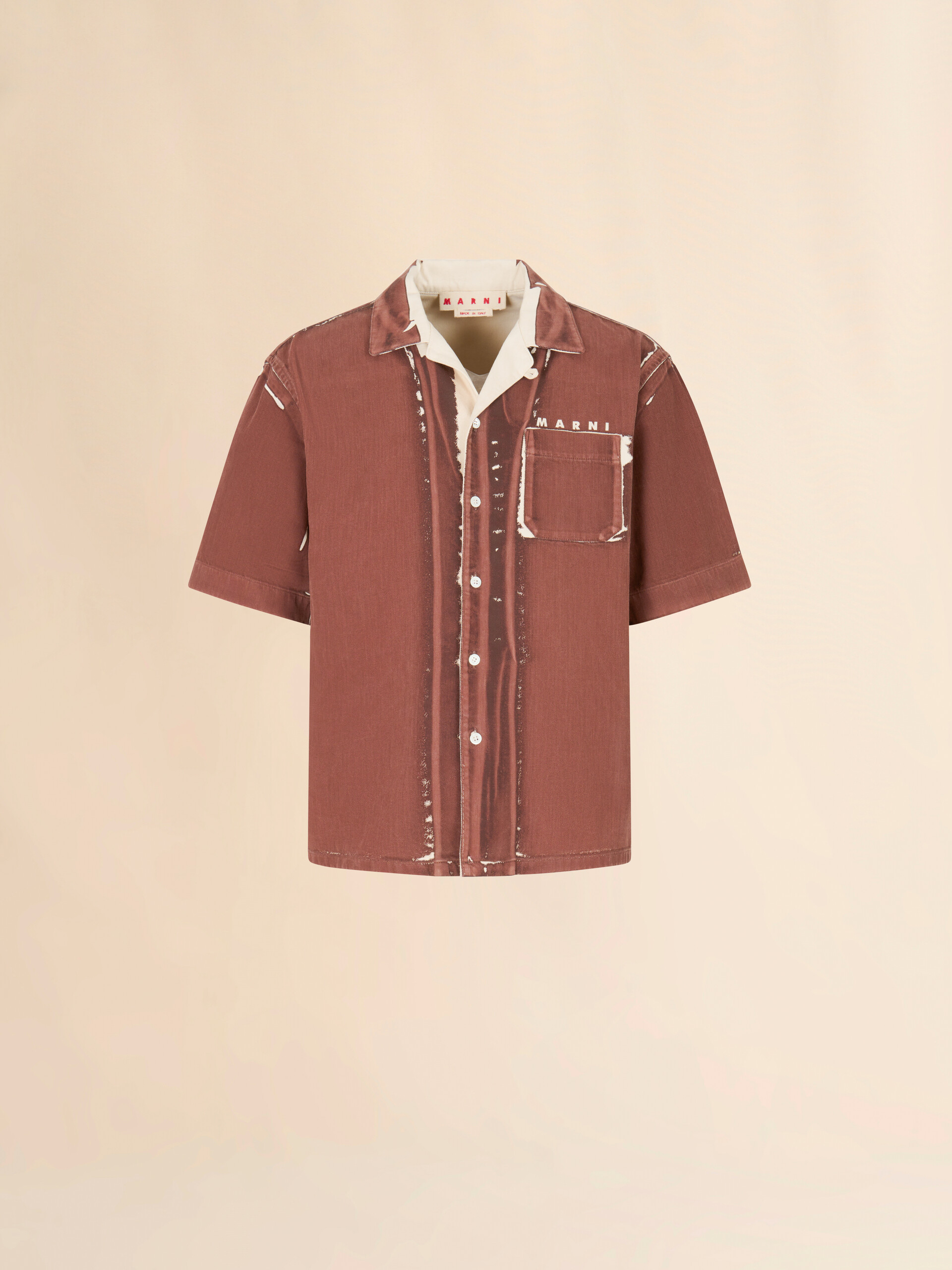 Brown screen-printed denim shirt - Shirts - Image 1