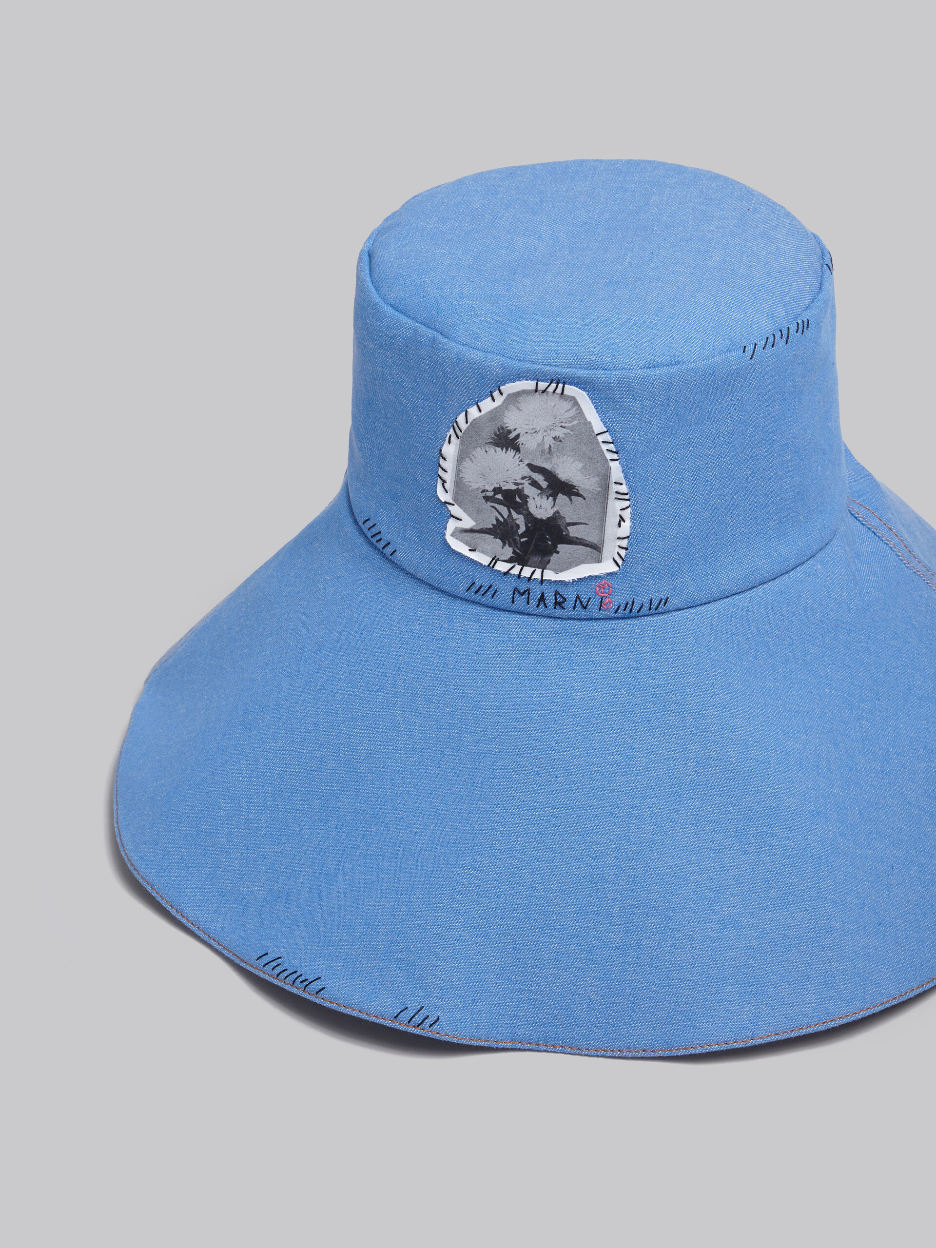 마르니 멘딩 장식 블루 데님 버킷 햇 - 모자 - Image 4