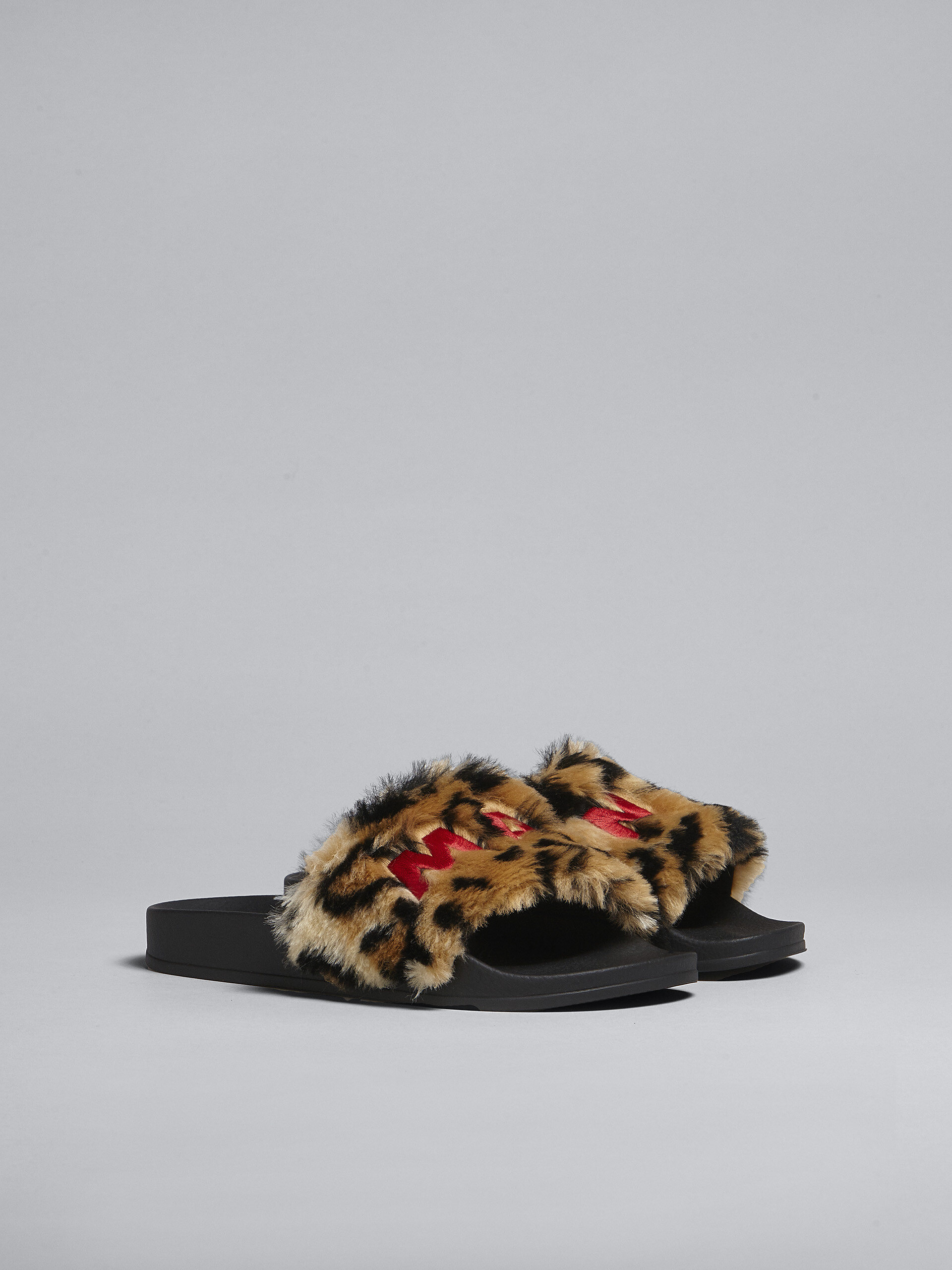 leopard fur slide sandals