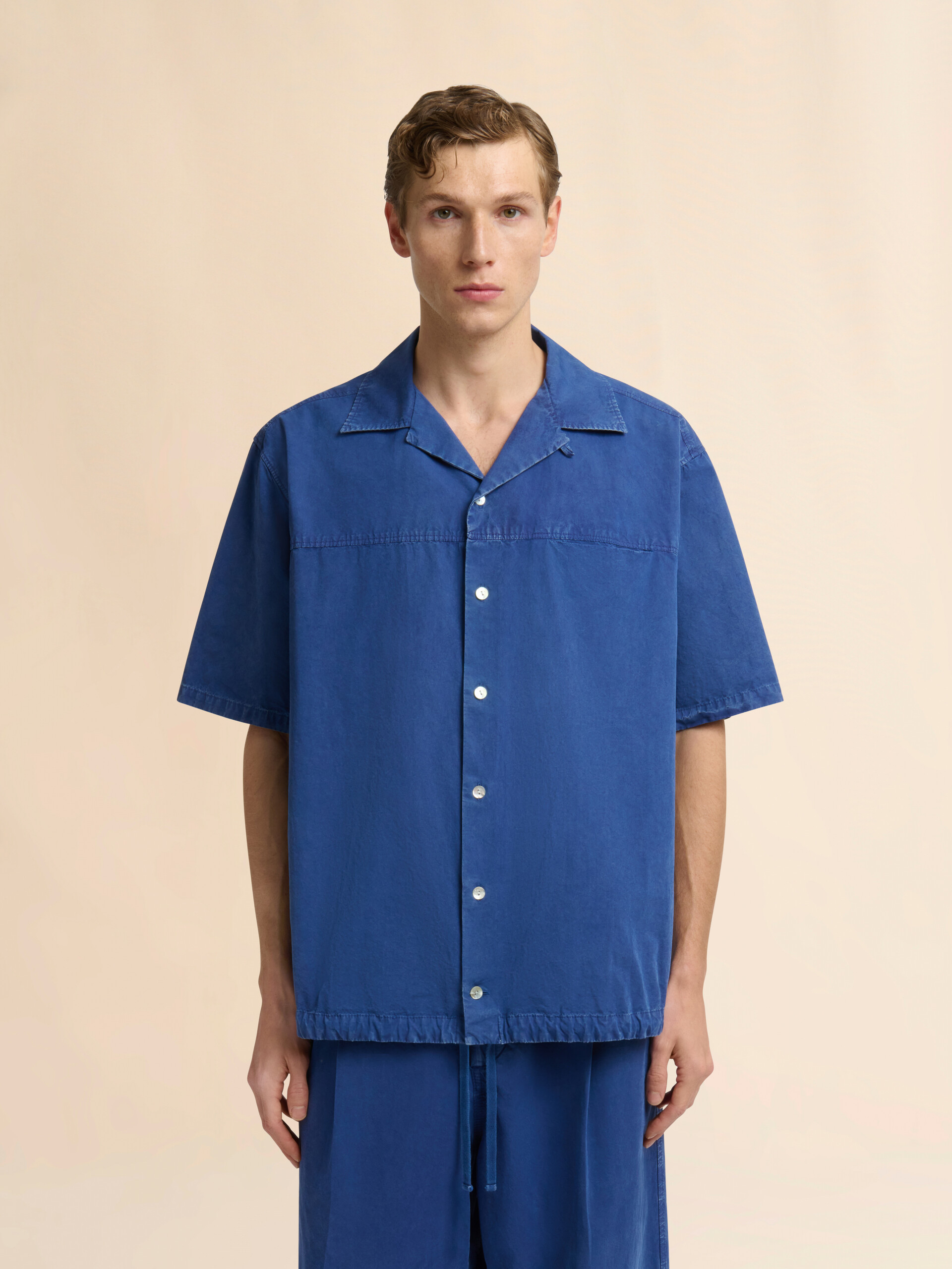 Blue cotton shirt with drawstring hem - Shirts - Image 2