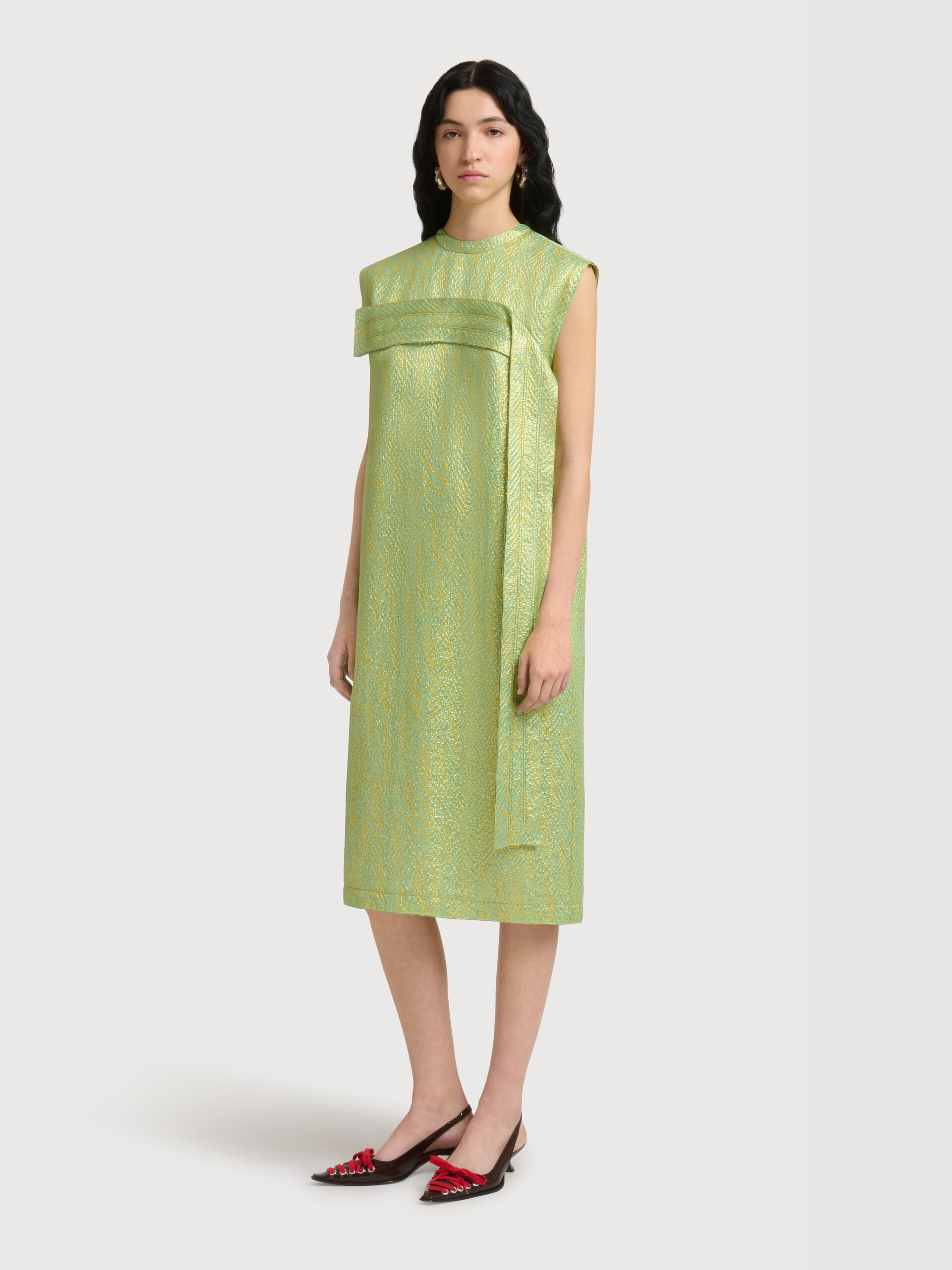 Green silk cloqu&eacute; dress with panel detail - Dresses - Image 3