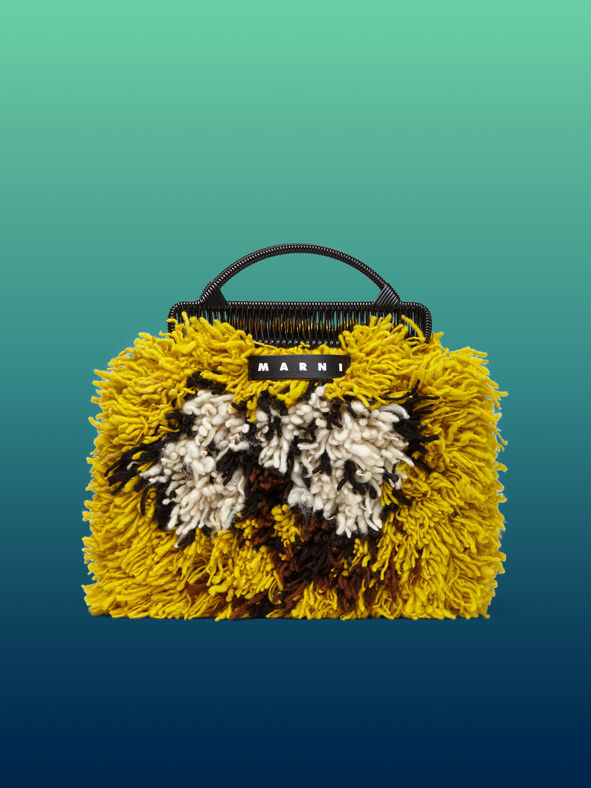 MARNI MARKET multicoloured frame bag in yellow brown and white long wool - Furniture - Image 1