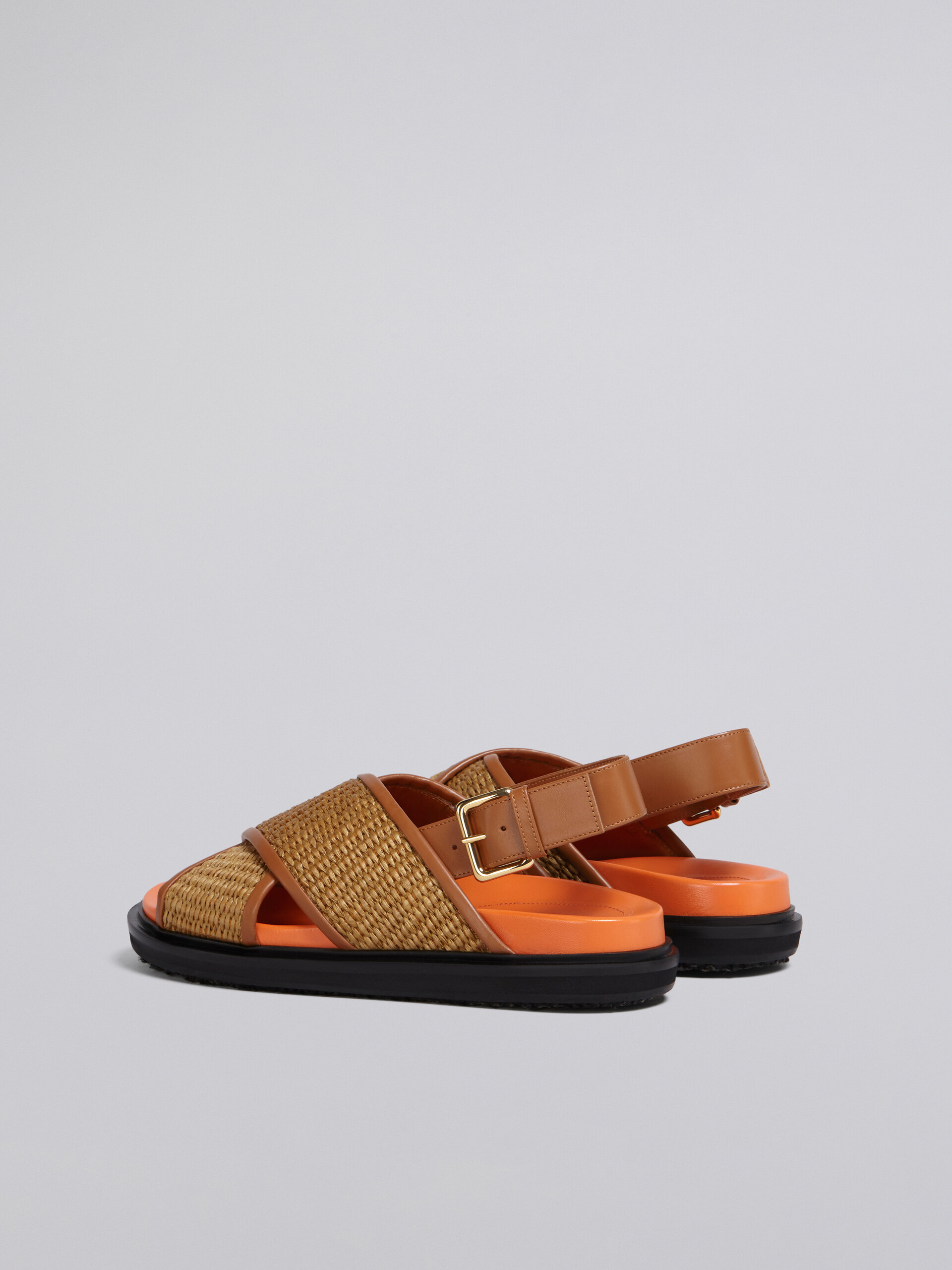 Fussbet sandals in brown leather and raffia-effect fabric - Sandals - Image 3