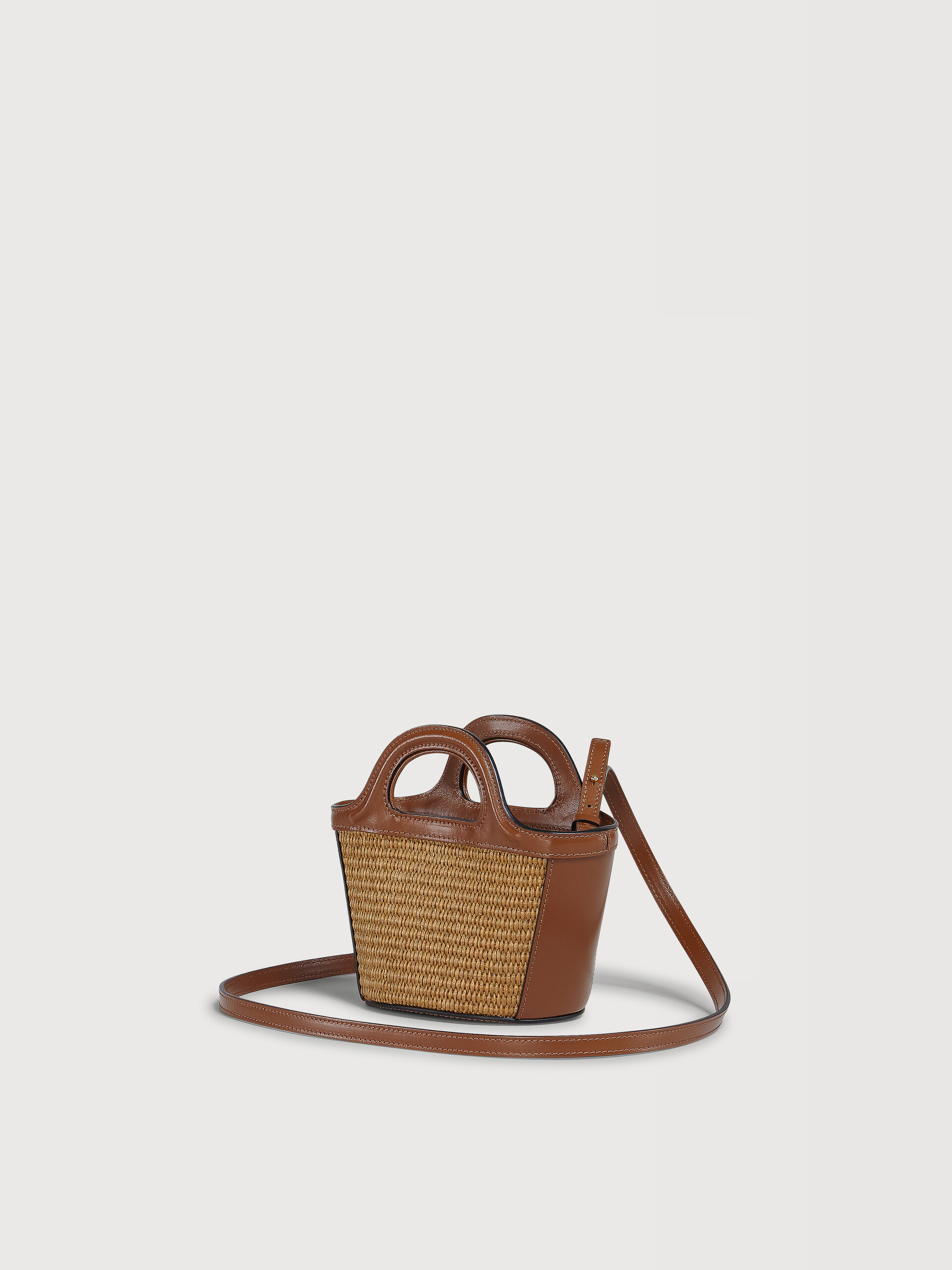 Tropicalia Micro Bag in brown leather and raffia-effect fabric - Handbags - Image 2
