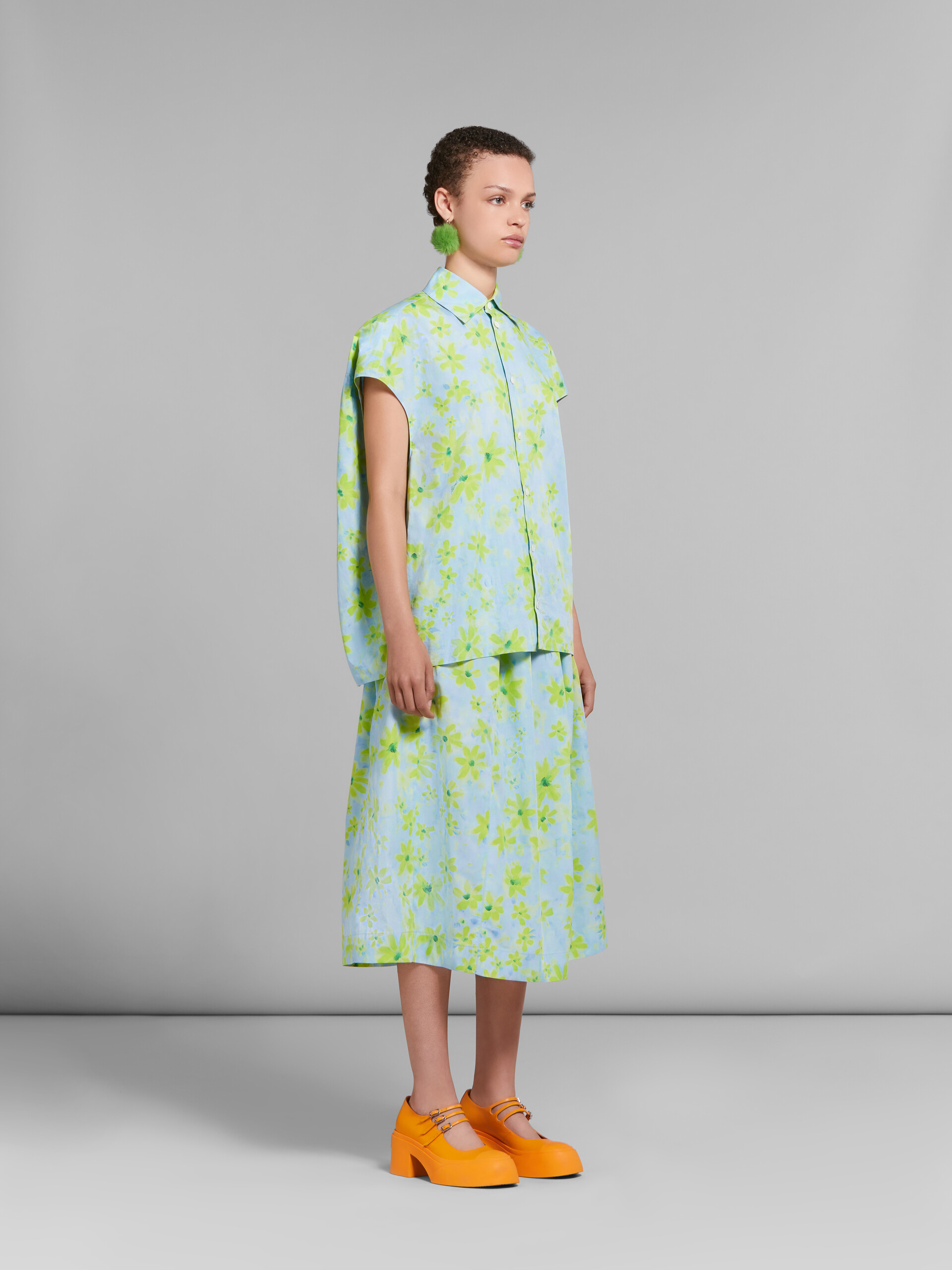 Light green poplin high-waisted skirt with Parade print - Skirts - Image 5