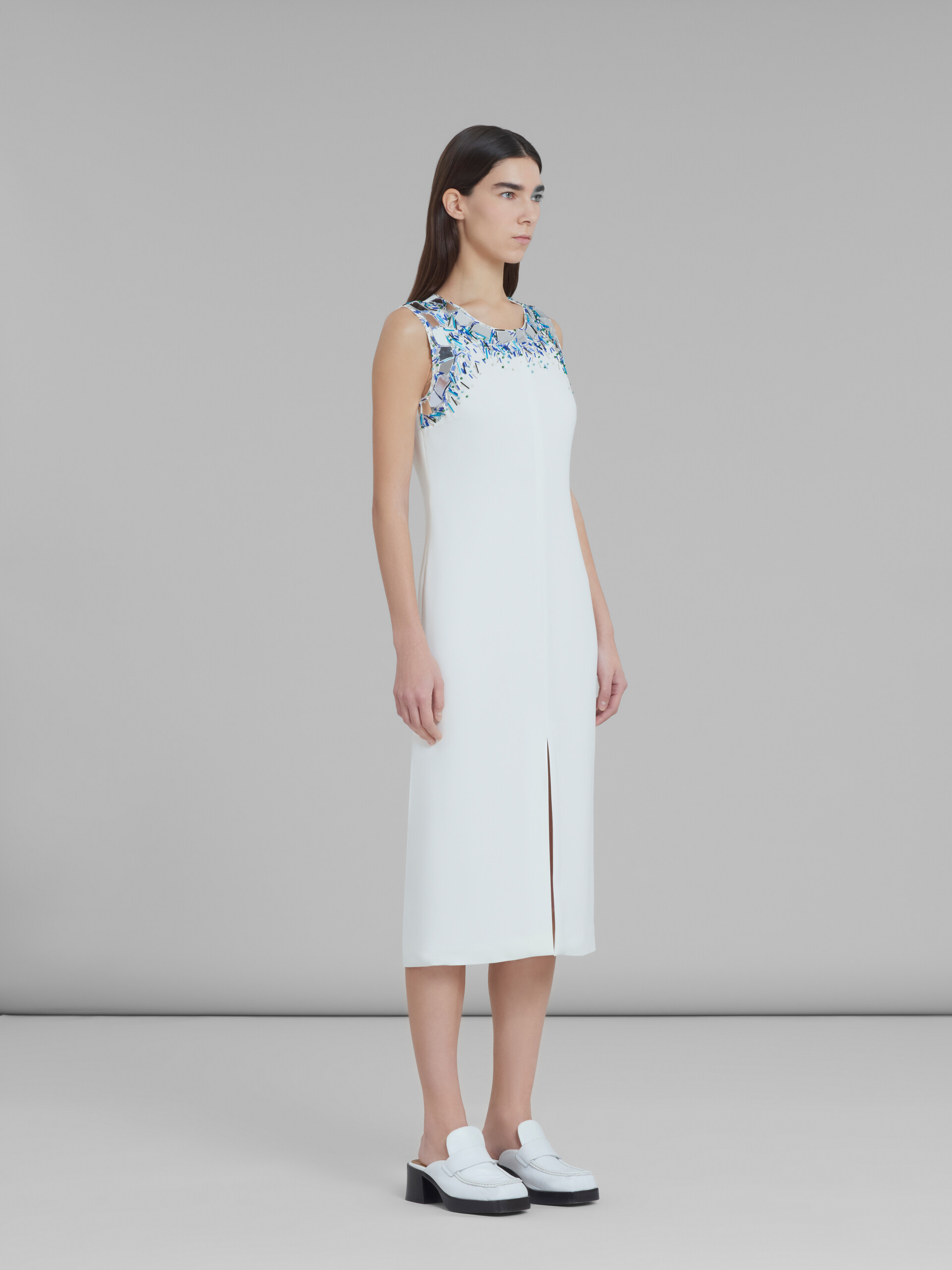 White viscose midi dress with beaded neckline - Dresses - Image 6