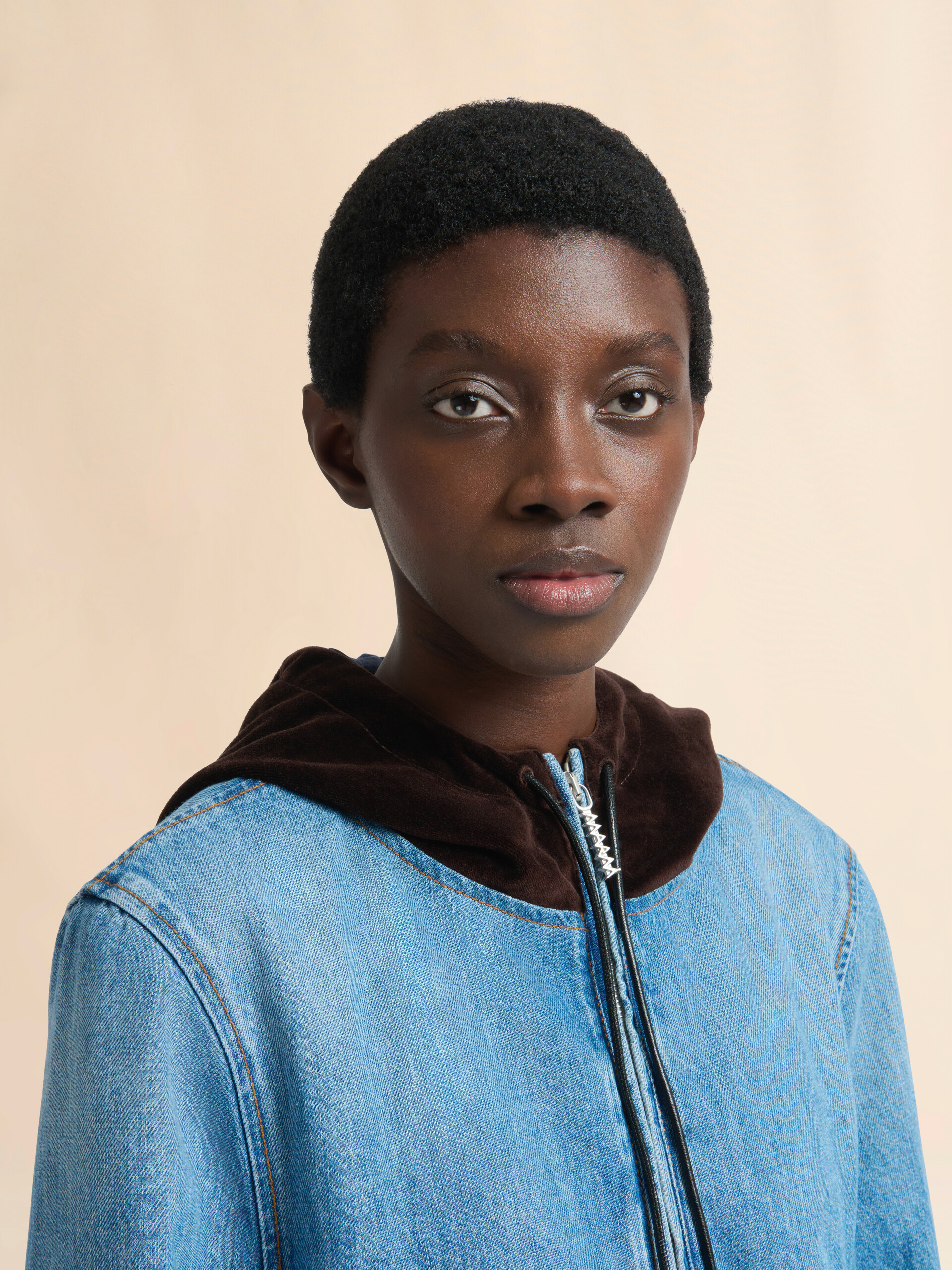 Blue denim jacket with velvet hood - Jackets - Image 4