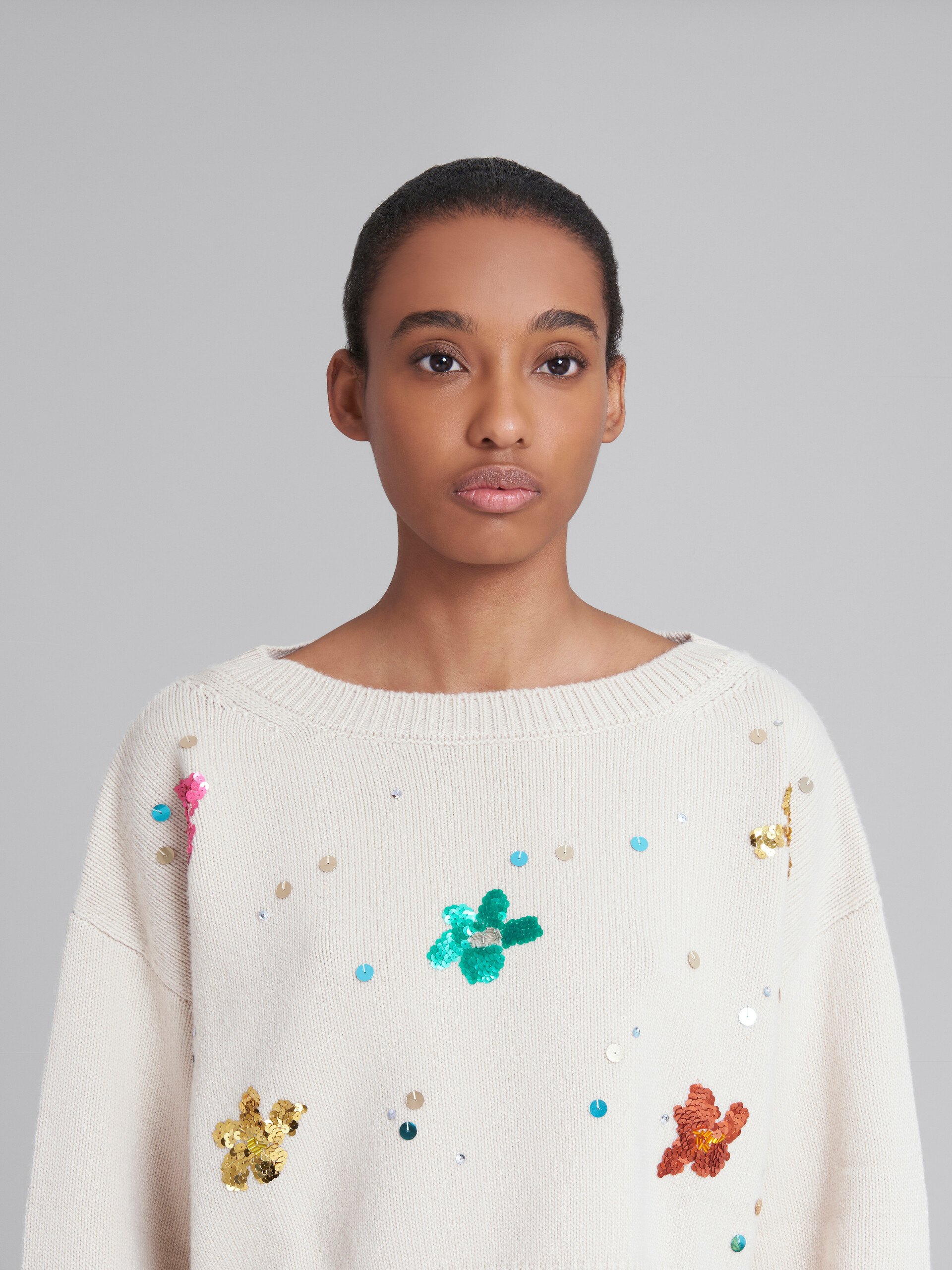 Sweater in white wool with sequins | Marni