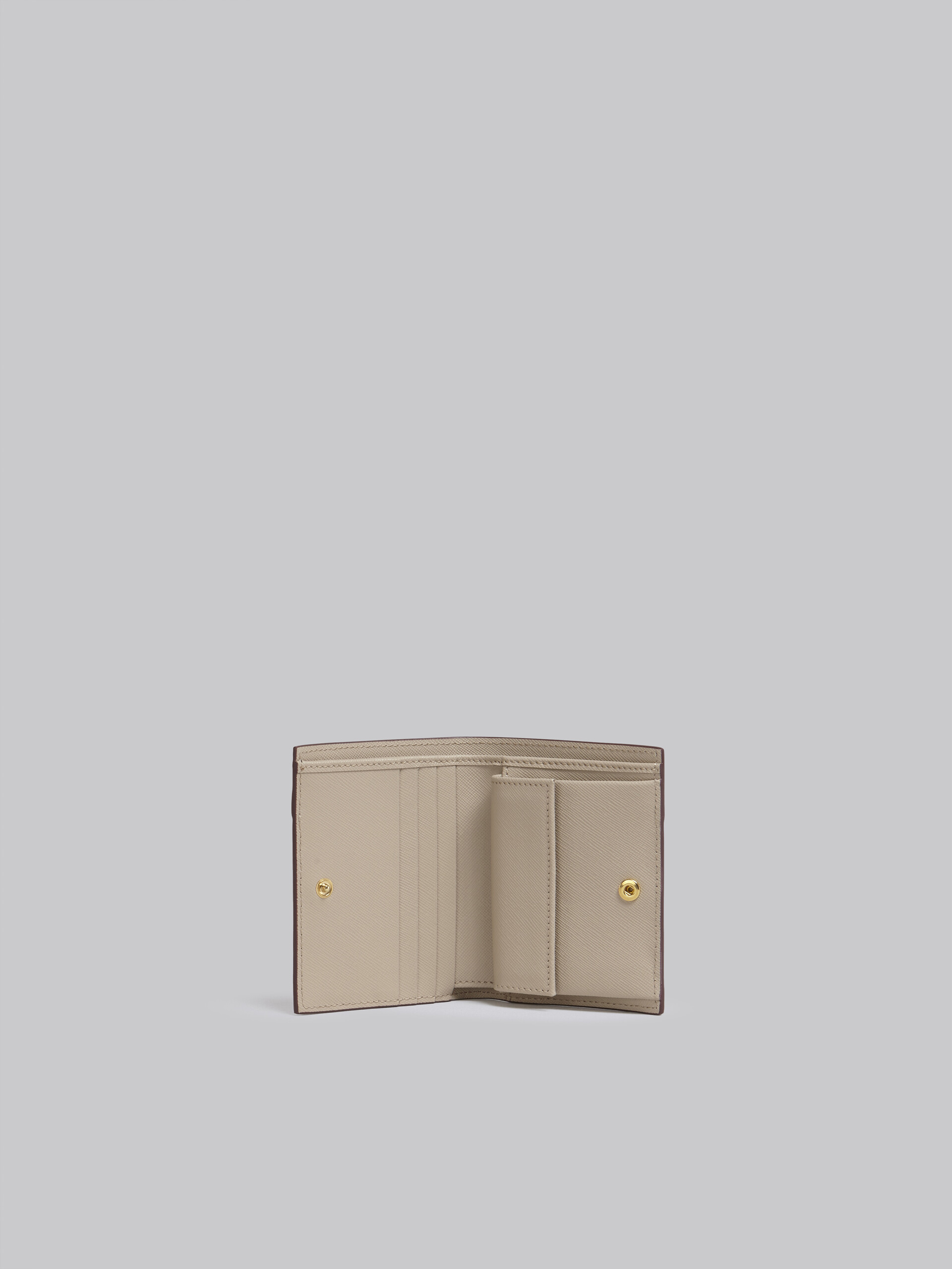 Beige saffiano leather bi-fold wallet