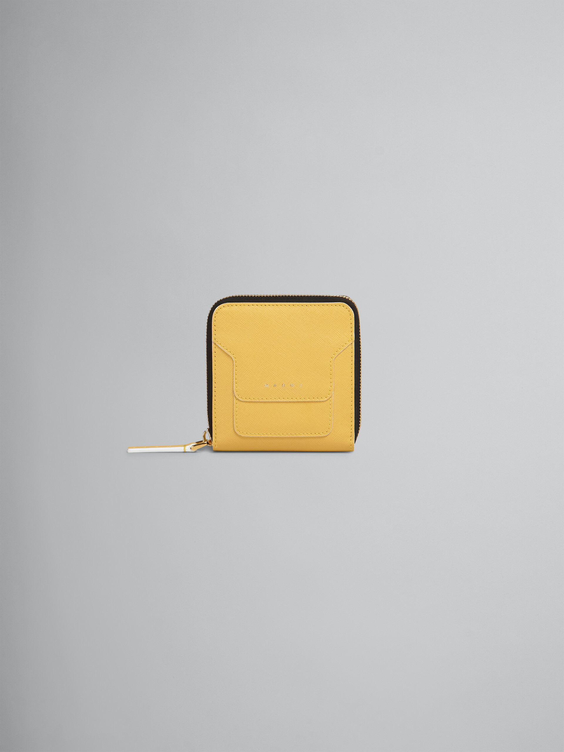 Square zip-around wallet in mono-coloured saffiano calf leather - Wallets - Image 1