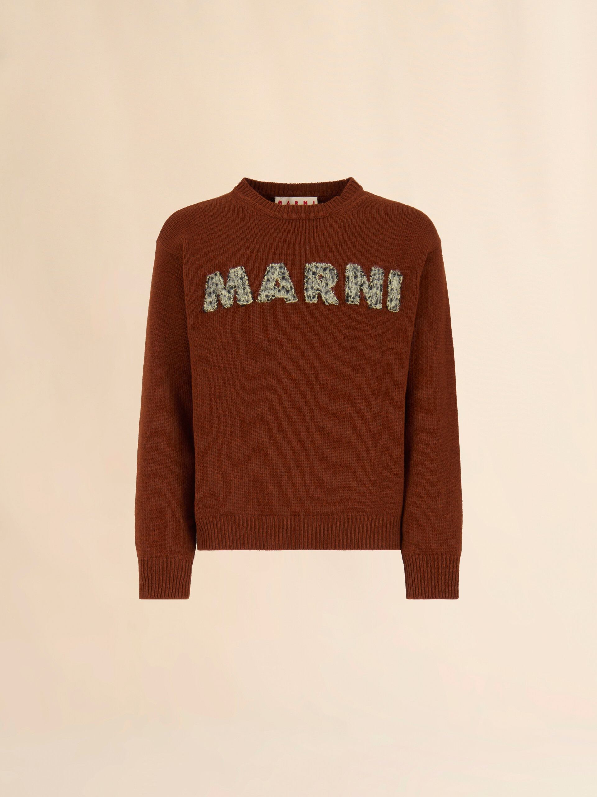 Brown wool jumper with laser-cut Marni logo - Pullovers - Image 1