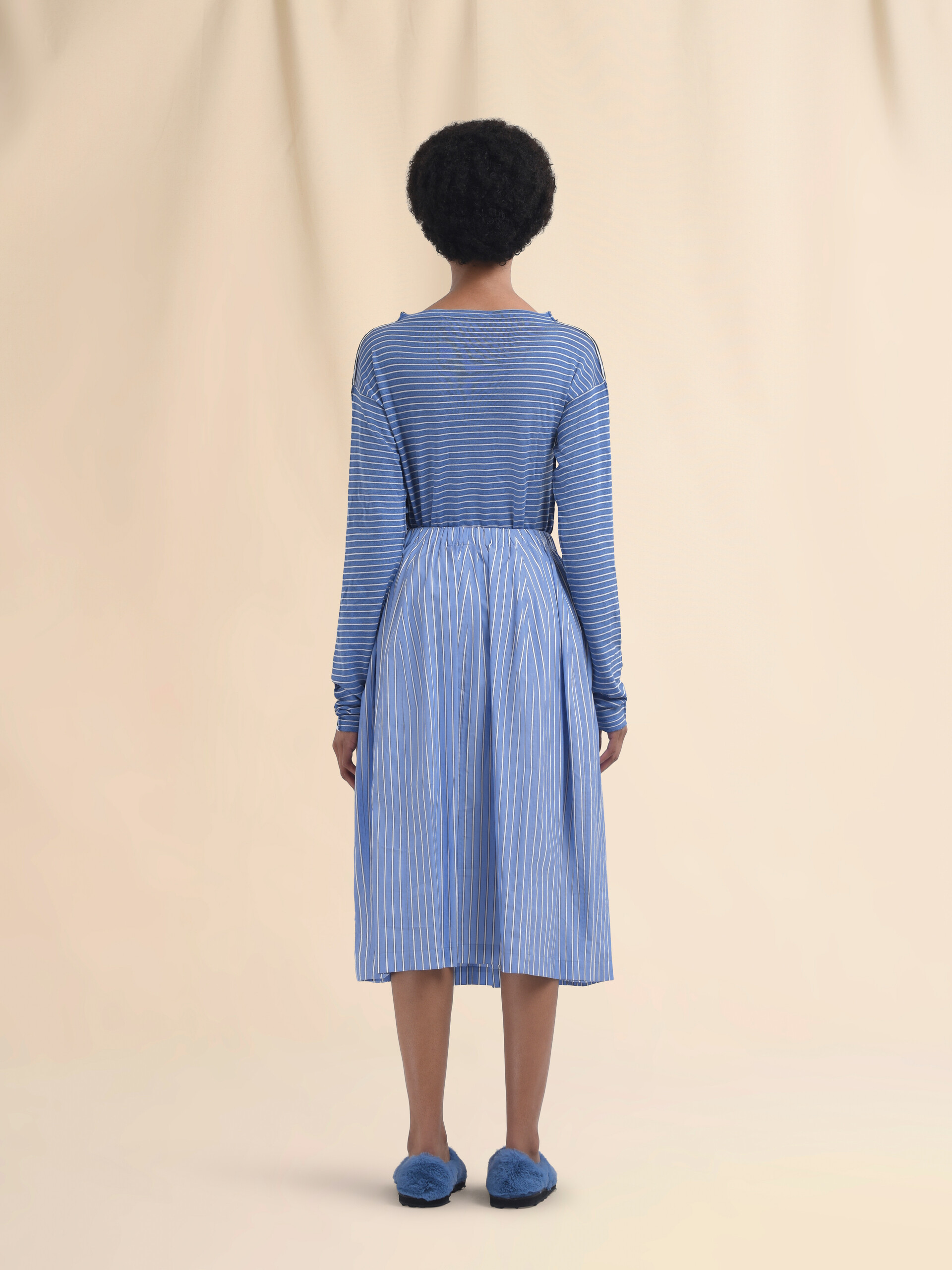 Wide skirt in striped blue poplin - Skirts - Image 3