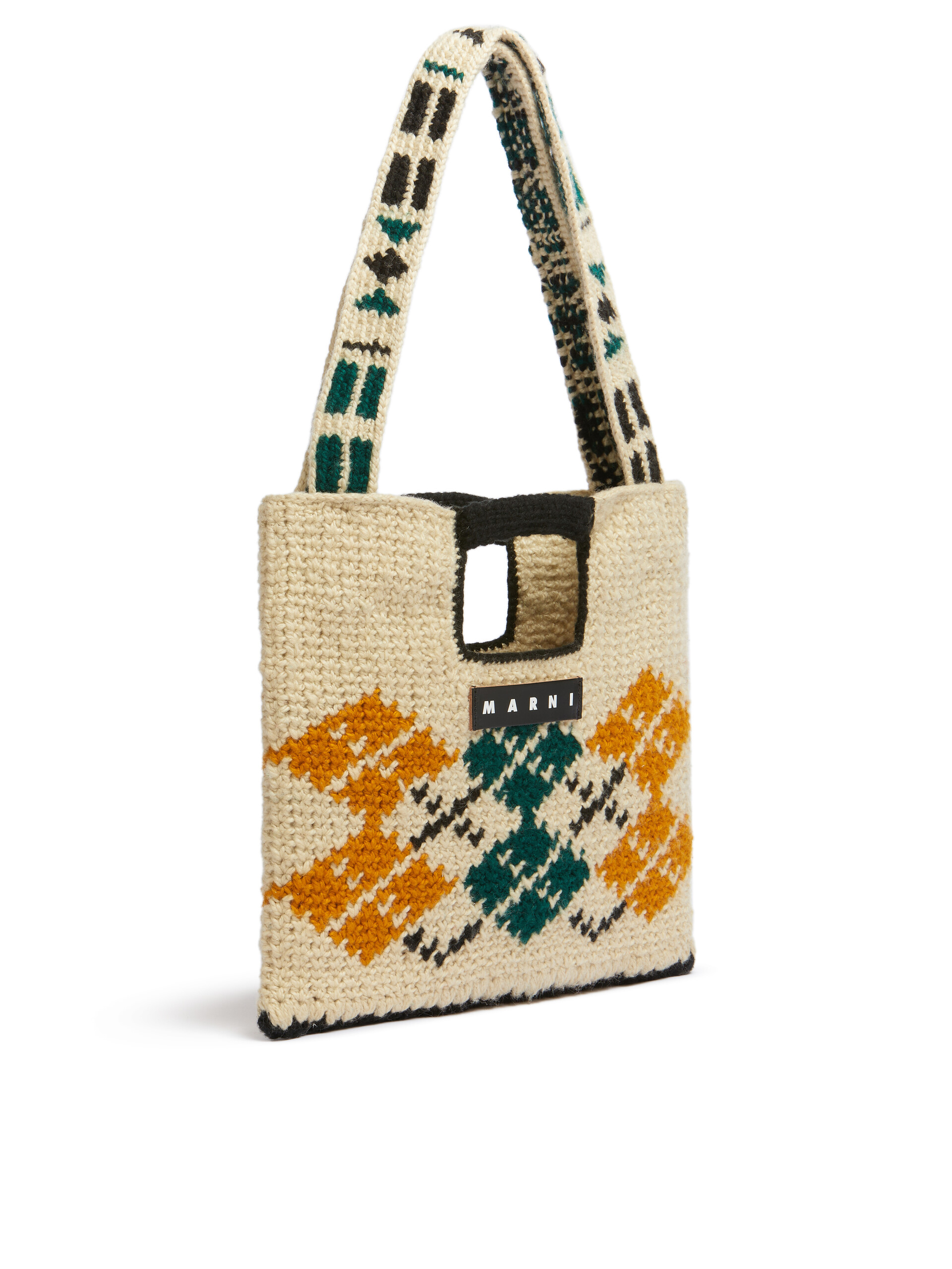 White Rhombus Tech Wool Marni Market Horse Shoulder Bag - Shopping Bags - Image 2