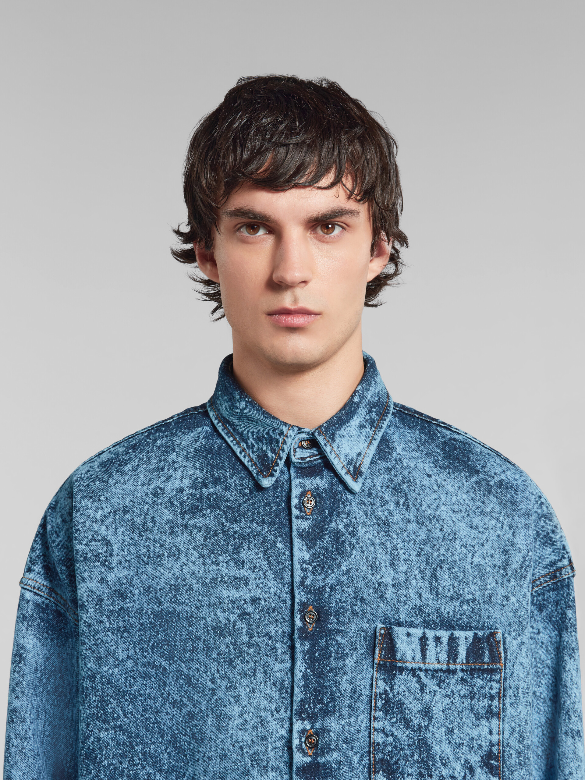 Blue marble-dyed denim shirt - Shirts - Image 4
