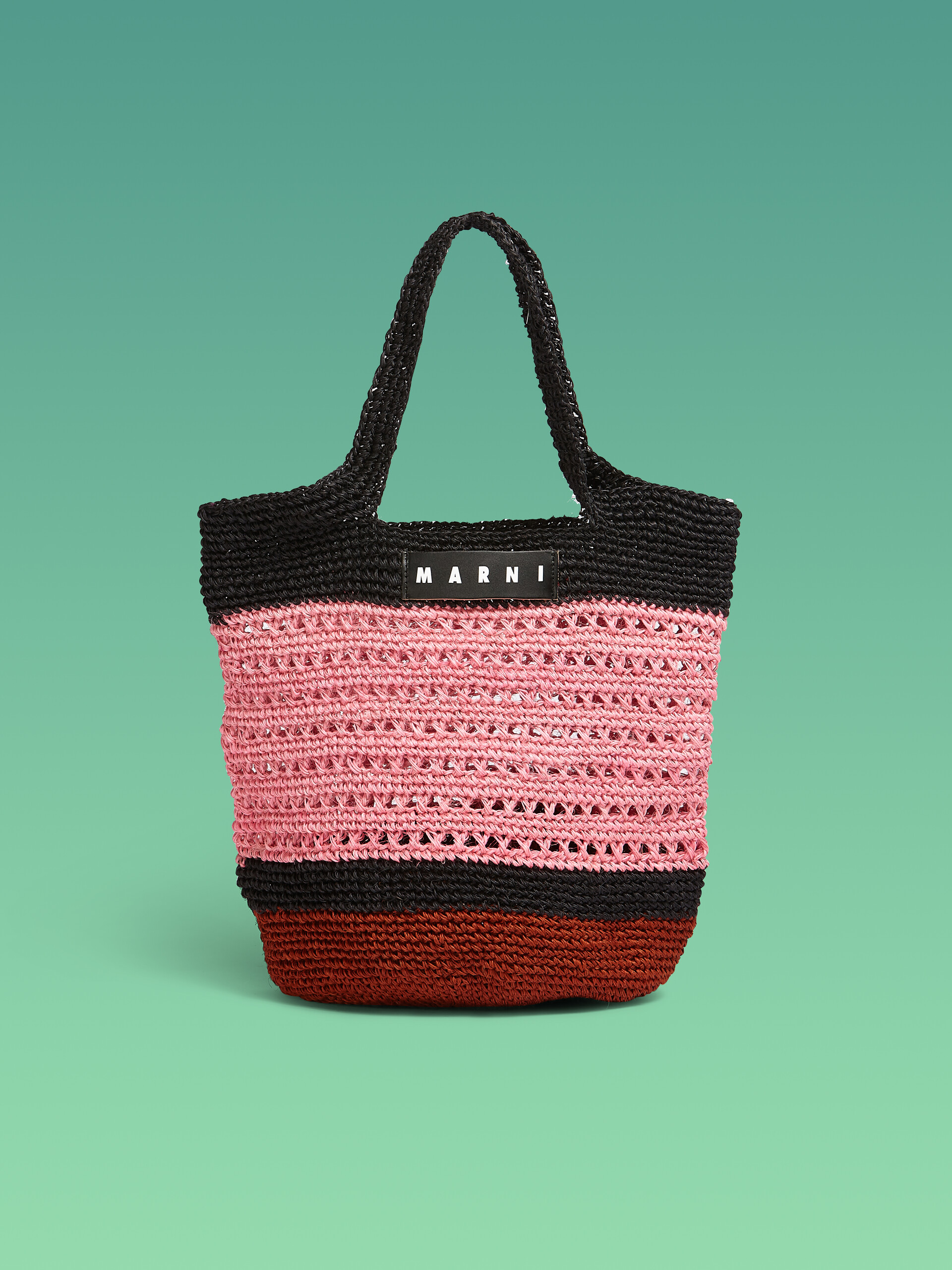 MARNI MARKET DRUM bag in pink and black natural fiber - Shopping Bags - Image 1