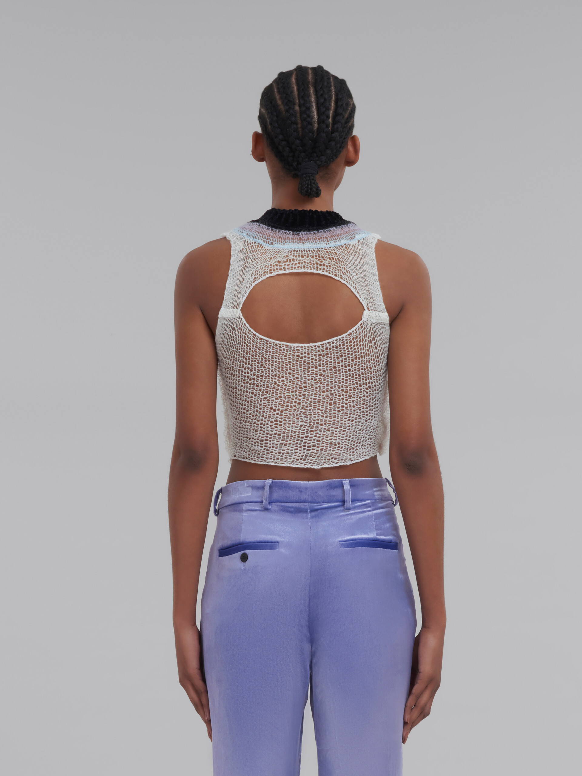 White mesh wool and cashmere tank top with cutout - Shirts - Image 3